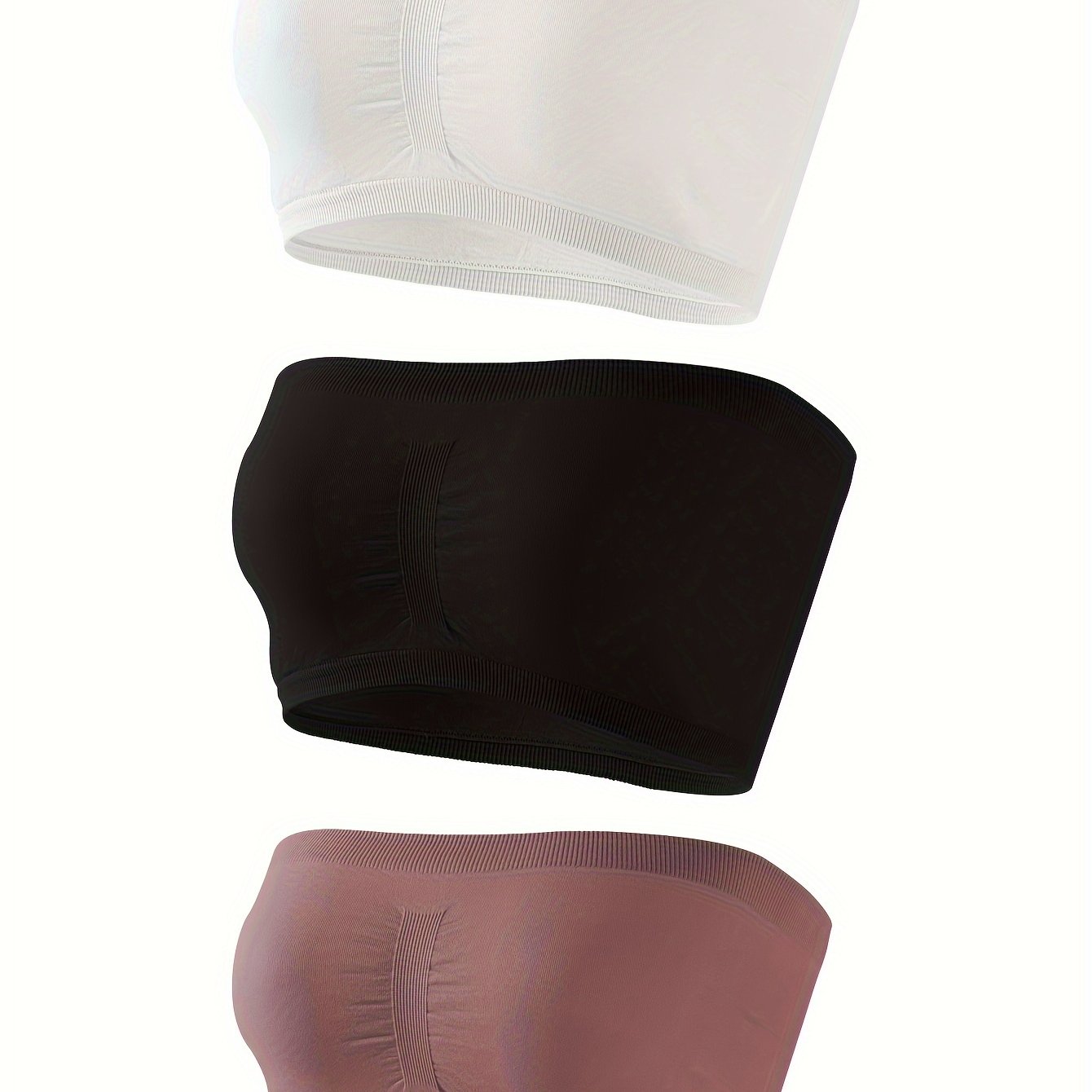 A Set Of 3 Women's Bandeau Bras, Strapless And Without Padding