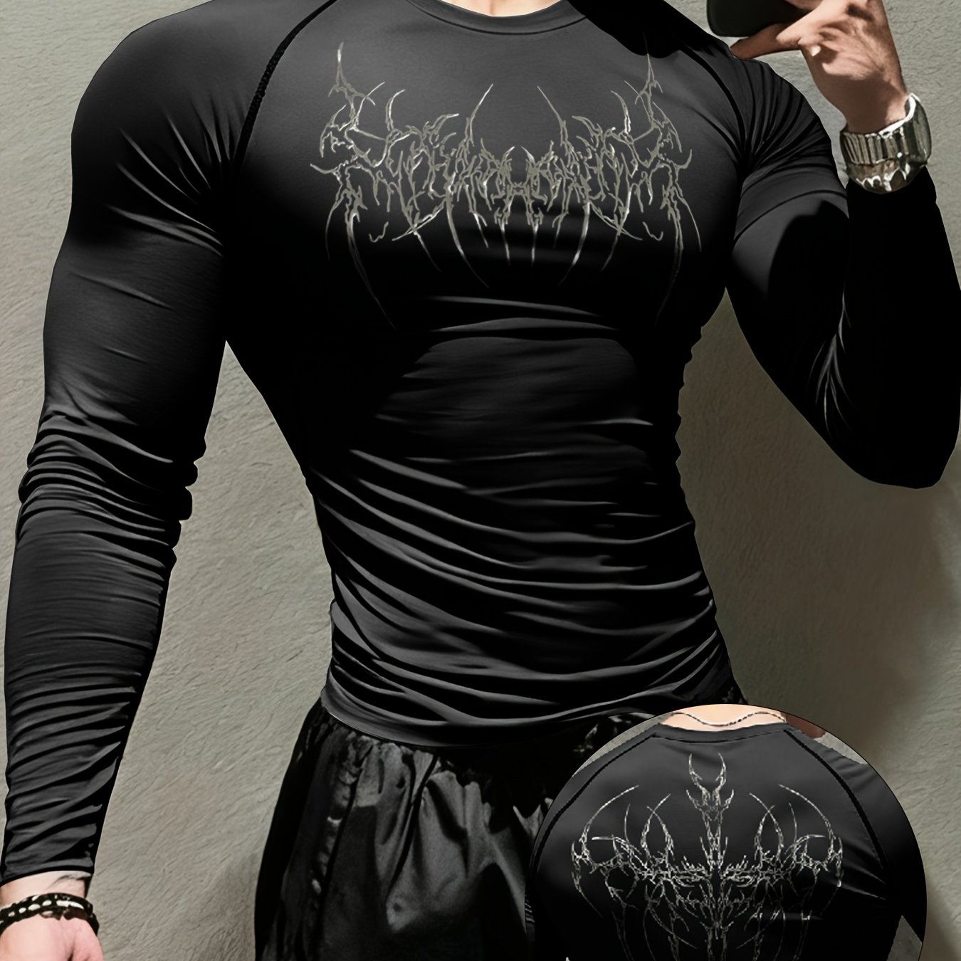 E-shop Herbst/Winter Trendige Herren Gothic Mode Langarm Stretch Eng Bequem Feuchtigkeitstransportierend für Sport, Fitness, Radfahren & Outdoor