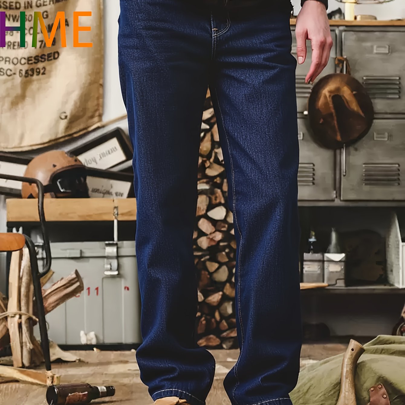 TEMU [hme]288 Men's Vintage Jeans, Slim-fit Straight-leg Wide-leg Pants, Solid-color Denim Pants, Washed Blue Denim Pants, Men's Jeans, Relaxed-fit