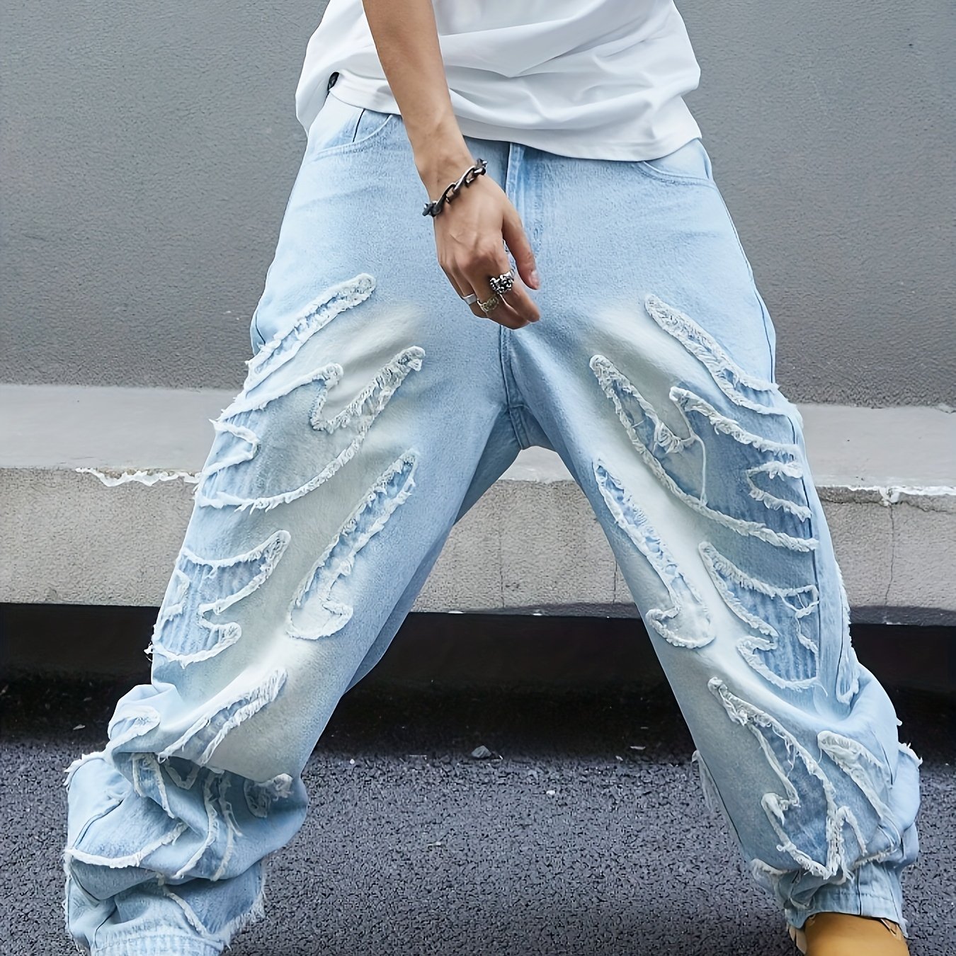 Heavy-duty Washed Denim Pants For Men With Striped Pattern And For Casual Wear
