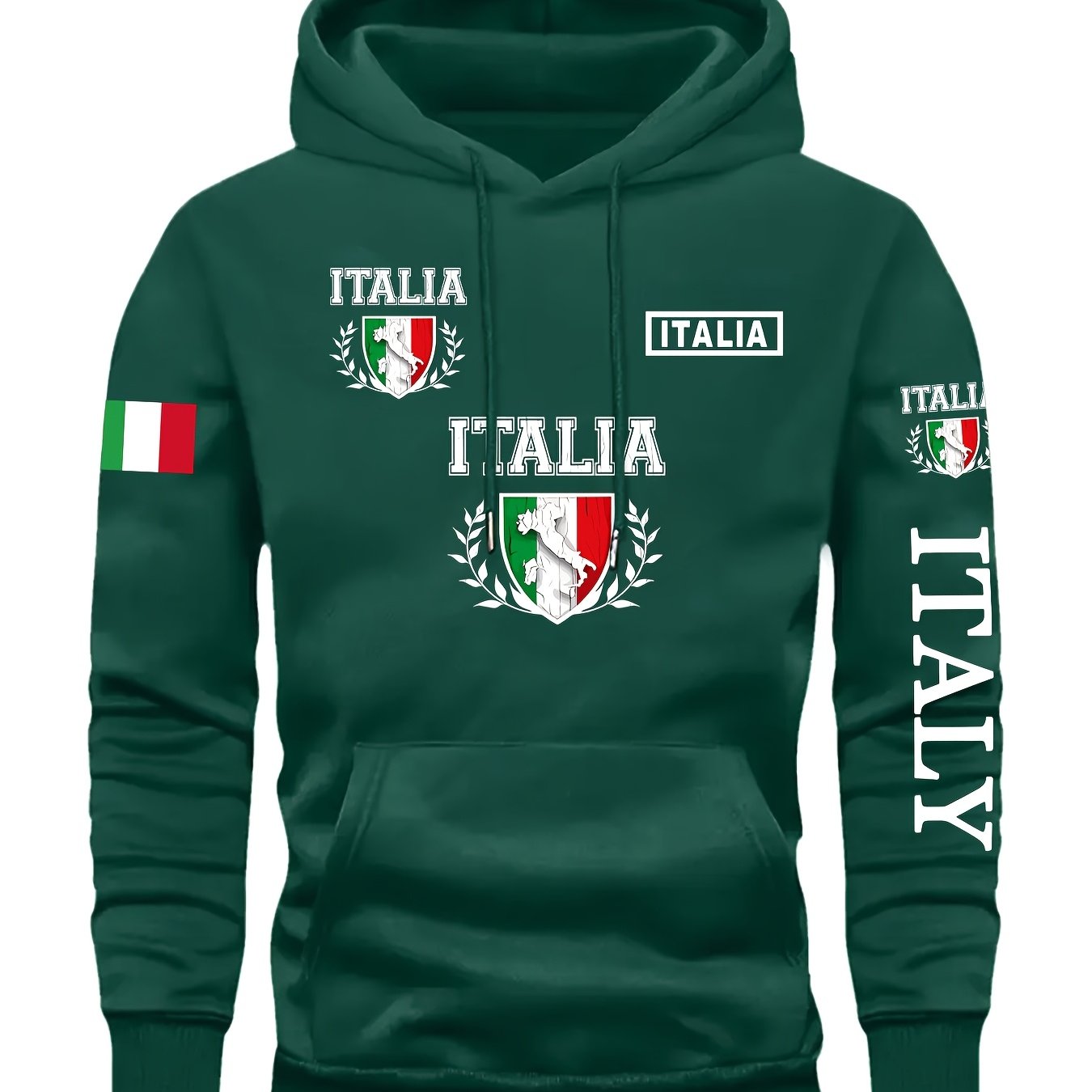 TEMU Italy Flag Map Letter Fashion Print Men's Stylish Hoodie Comfortable Casual Versatile Trendy Printed Sweatshirt