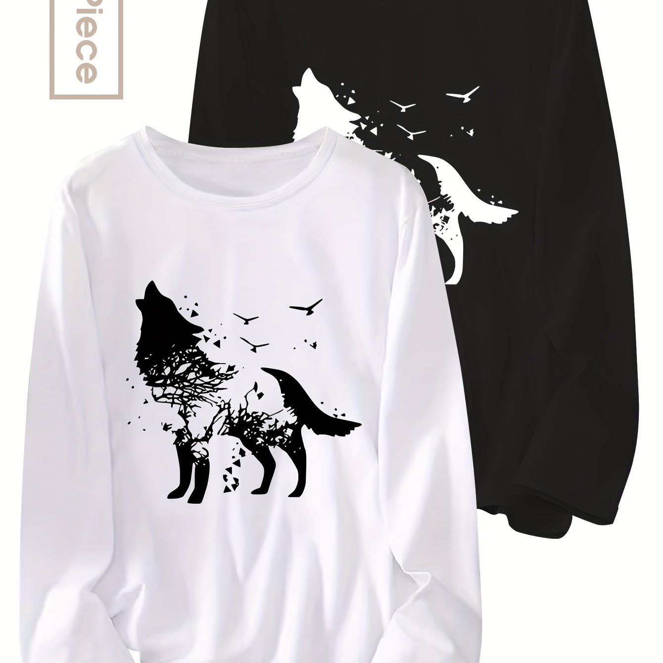 TEMU Two-piece Patterned Printed Long-sleeve T-shirt For Autumn And Winter 72871