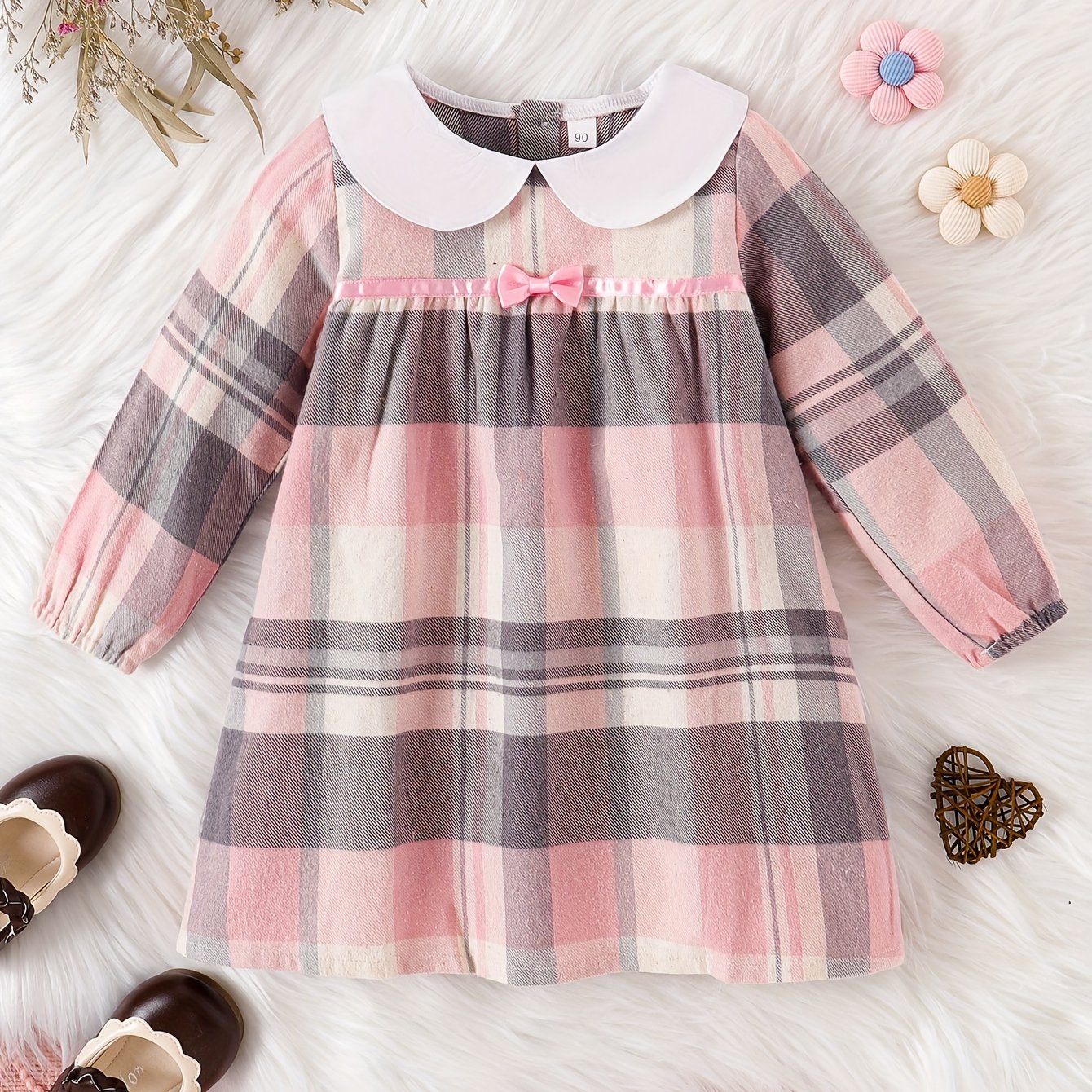 Image of Girls' Long Sleeve Dress, Spring/autumn Style, Cute Dress For Girls, Spring/autumn Trendy Doll Round Neck Long Sleeve Dress