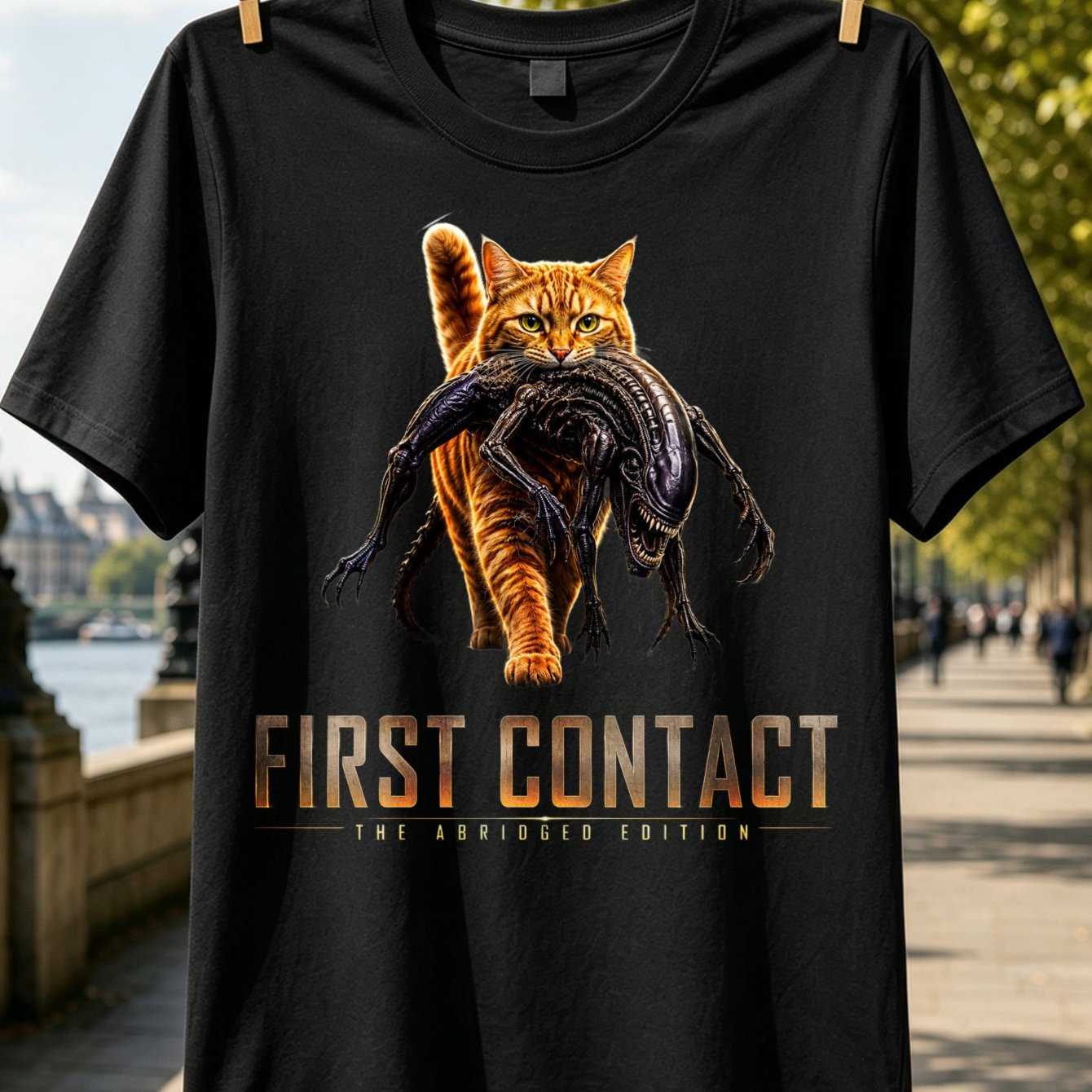 The Abridged Edition Text Orange Tabby Carrying An With Bronze Lettering T-shirt Unisex T-shirt