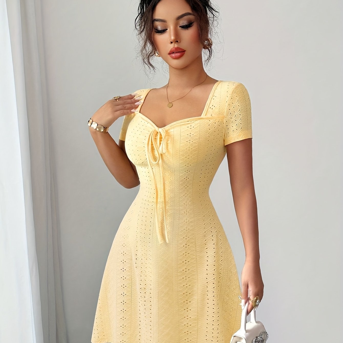 TEMU Mini-robe d'été jacquard sexy et ajustée pour femmes