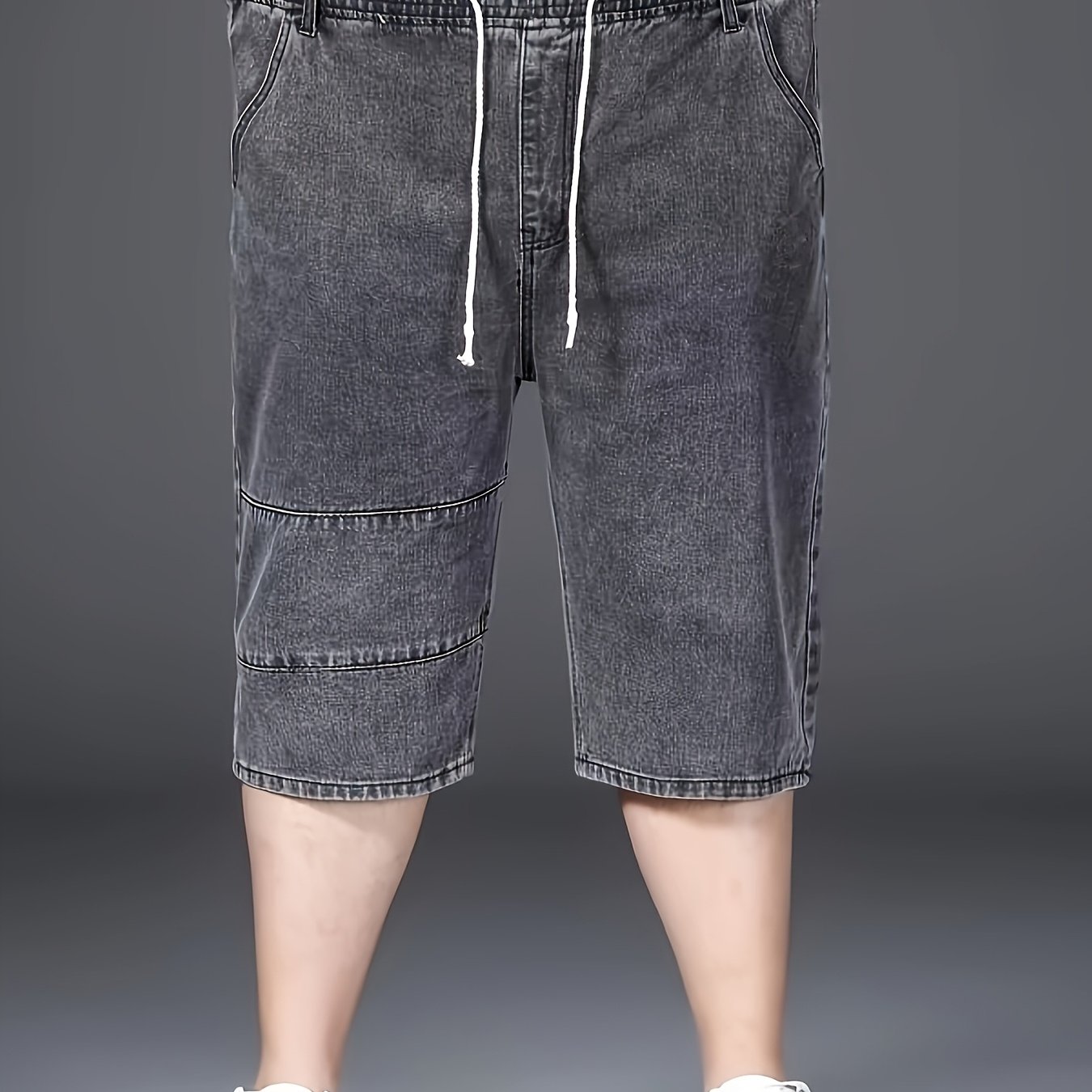 Plus Size Men's Elastic Drawstring Waist Casual Shorts - Loose Fit Solid Color Machine Washable Comfortable Shorts, Everyday , , Plus Size
