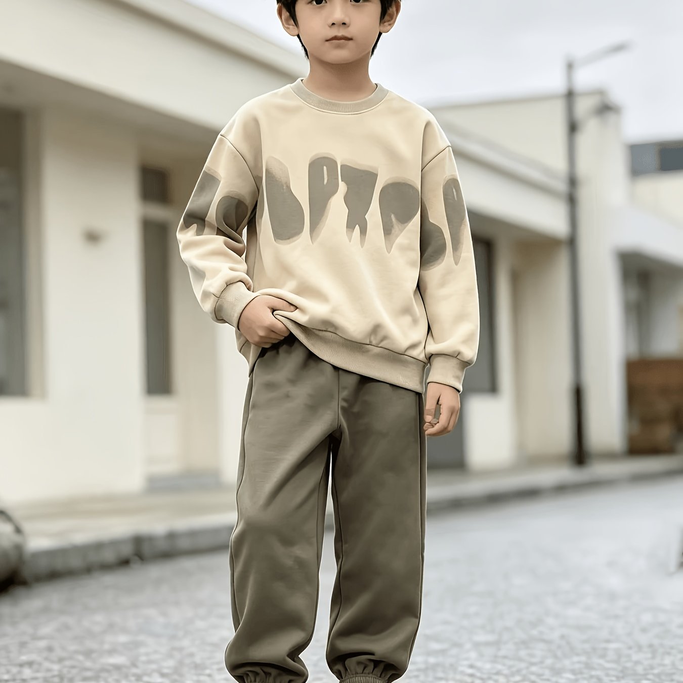 Image of Boys' 2pcss Set, Mid-to-large Autumn Winter Casual Comfortable Letter Print Hooded Sweatshirt And Tapered Casual Pants 2pcss Set, For Outdoor