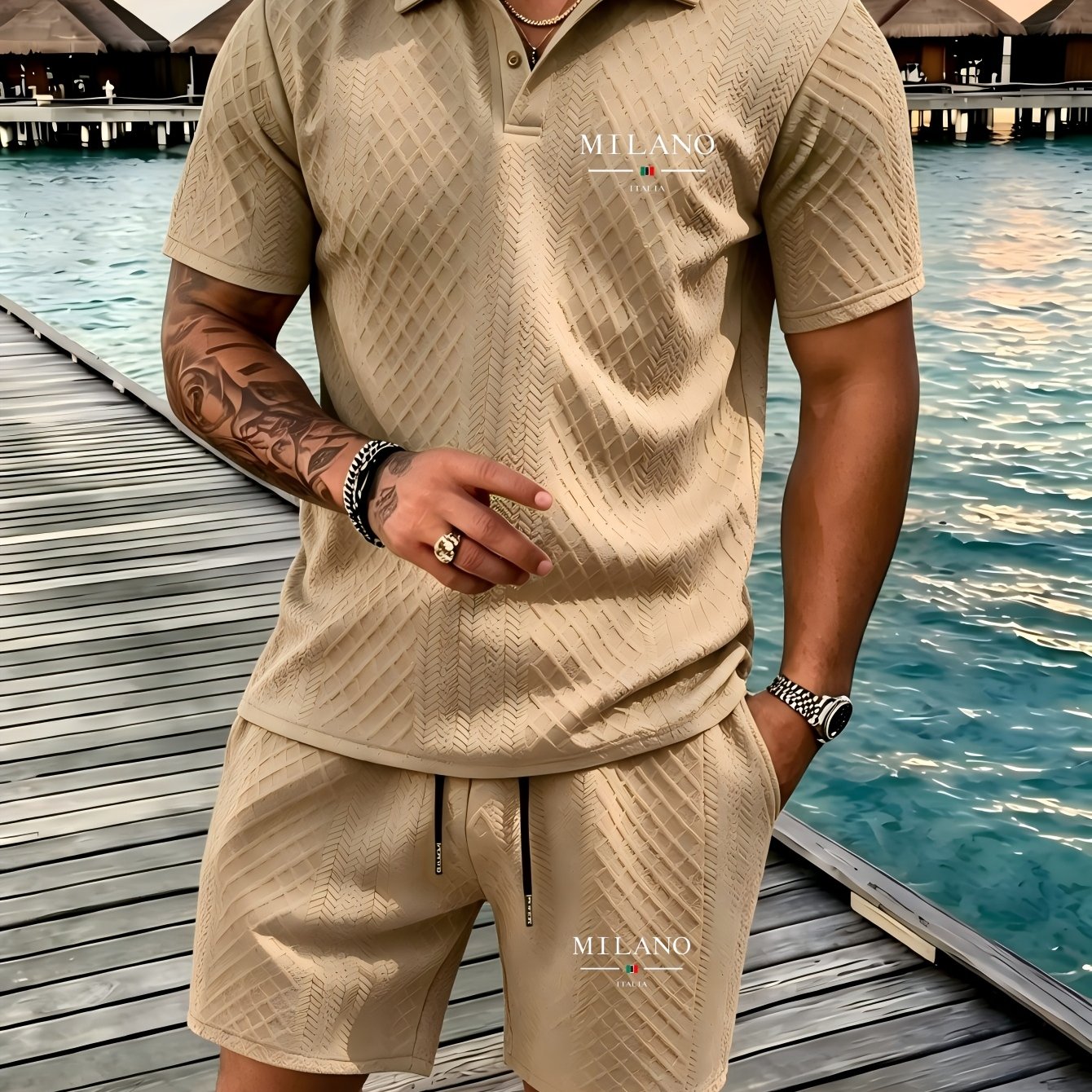 TEMU Nouveau ensemble 2 pièces pour homme : polo d'été et short avec cordon de serrage à la taille et poches pratiques. Vêtements tendance,