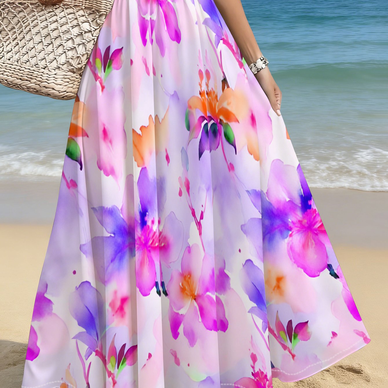 TEMU Women's Plus Size Floral Print Maxi Skirt, Boho Style, Lightweight, Flowy Colorful, Suitable For Beach Vacation, Travel, Outdoor Casual Wear And