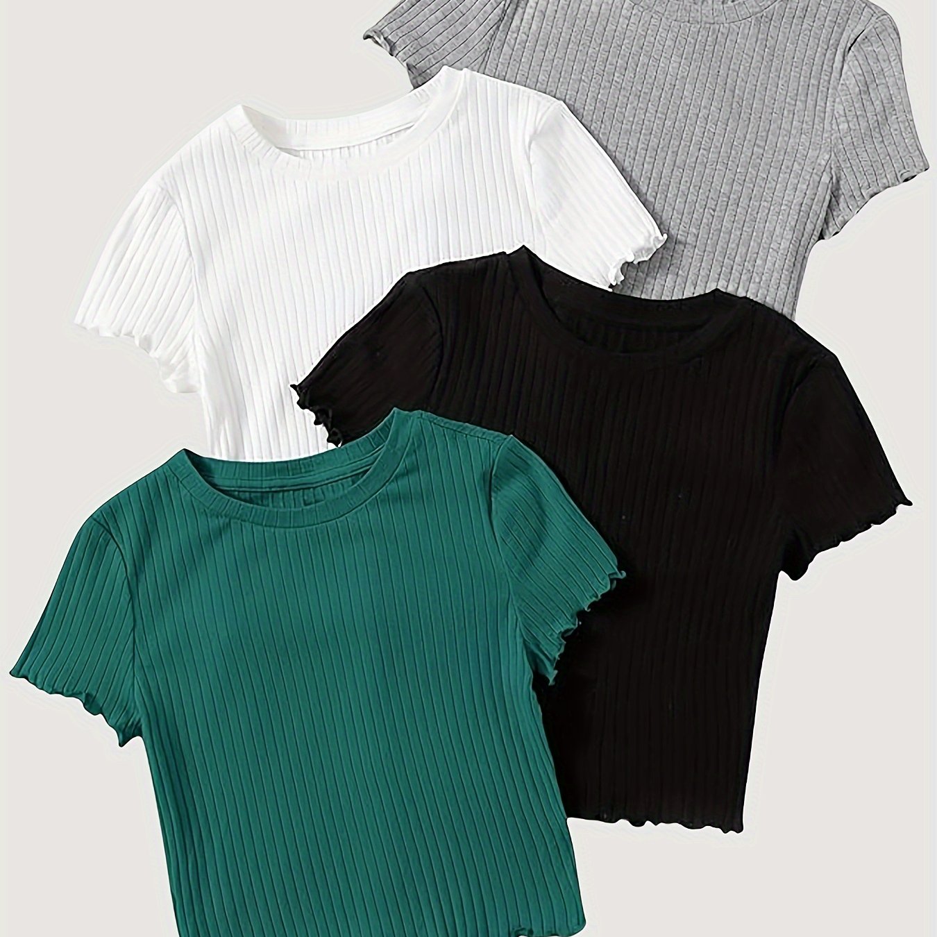 E-shop Elegantes Damenmode Neues elegantes einfarbiges Kurzarm-Rundhals-T-Shirt 4er-Set