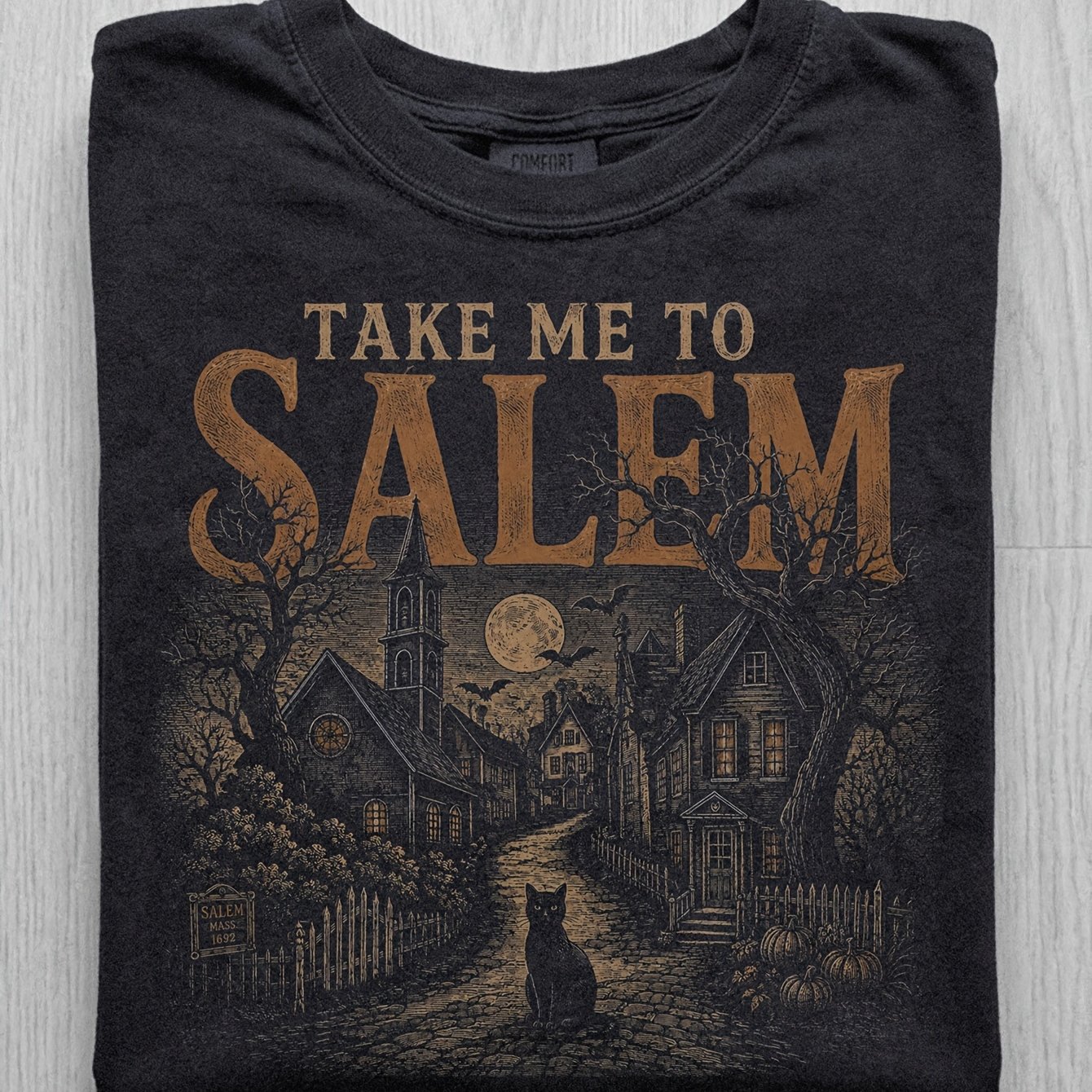 Image of To Salem Shirt Salem Witch T Shirt Vintage Halloween Witchy Fall Gothic Short Sleeve Graphic Casual Apparel