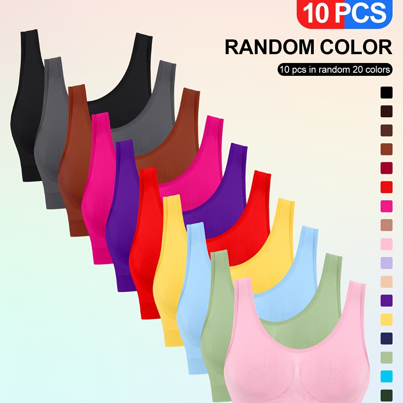 10pcs Color Random Sports Bra For Women, Single-layer Seamless Gathering Bra For Women, Running Yoga Vest Bra For Women