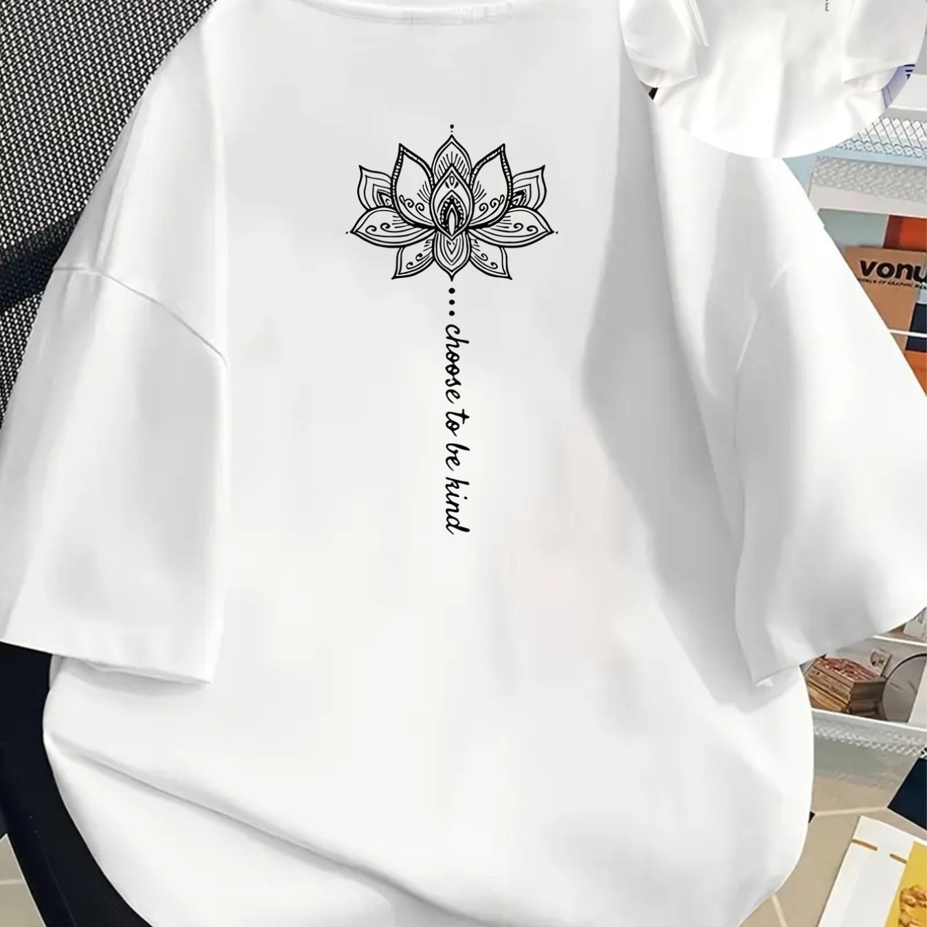 TEMU 친절하기로 선택하세요, 연꽃 패턴 프린트 티셔츠 반팔 크루넥 캐주얼 상의, 여름 봄용 여성 의류