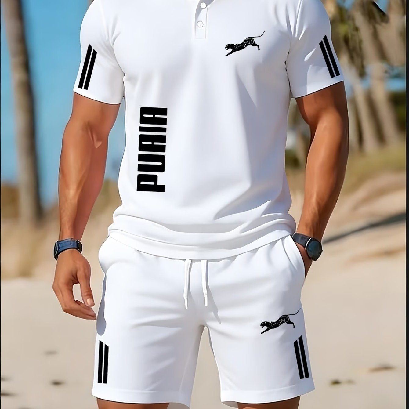 TEMU Completo sportivo da 2 pezzi, polo e pantaloncini, abbigliamento con stampa leopardata, abbigliamento sportivo per , completo estivo casual con