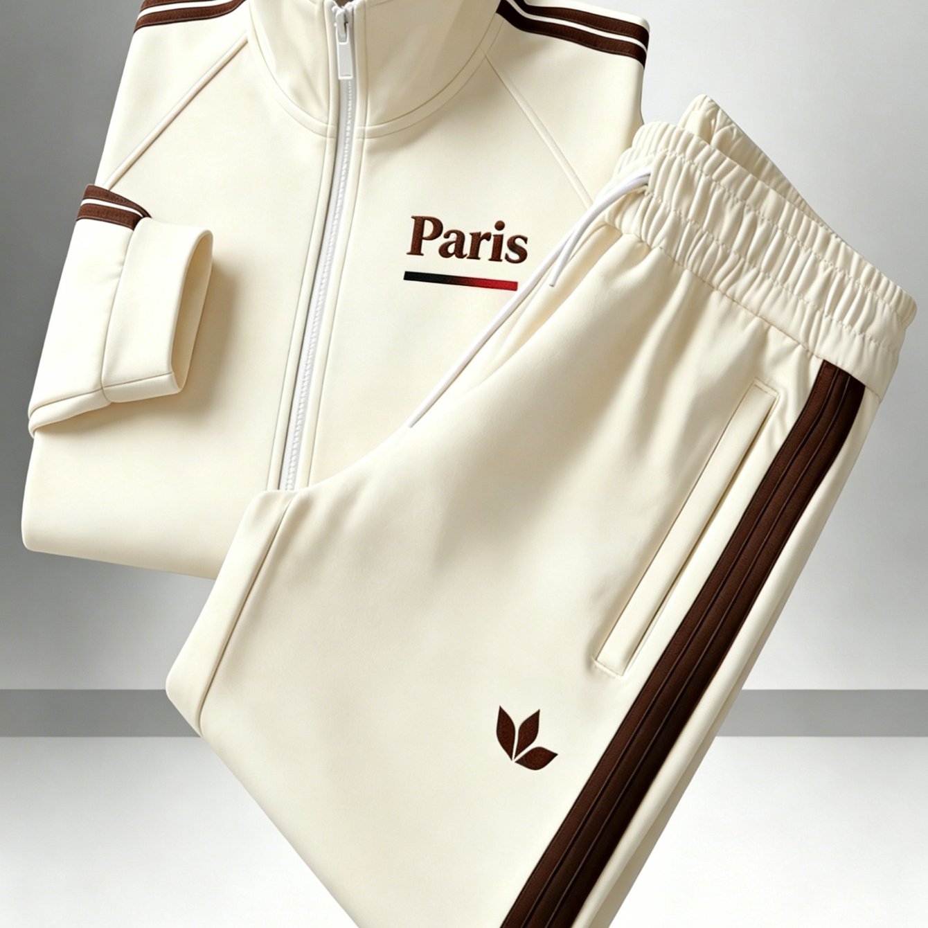 Men's Polyester Stand Collar Zipper Sports Set Simple Printed Side Stripe Loose Casual 2pcs Suit