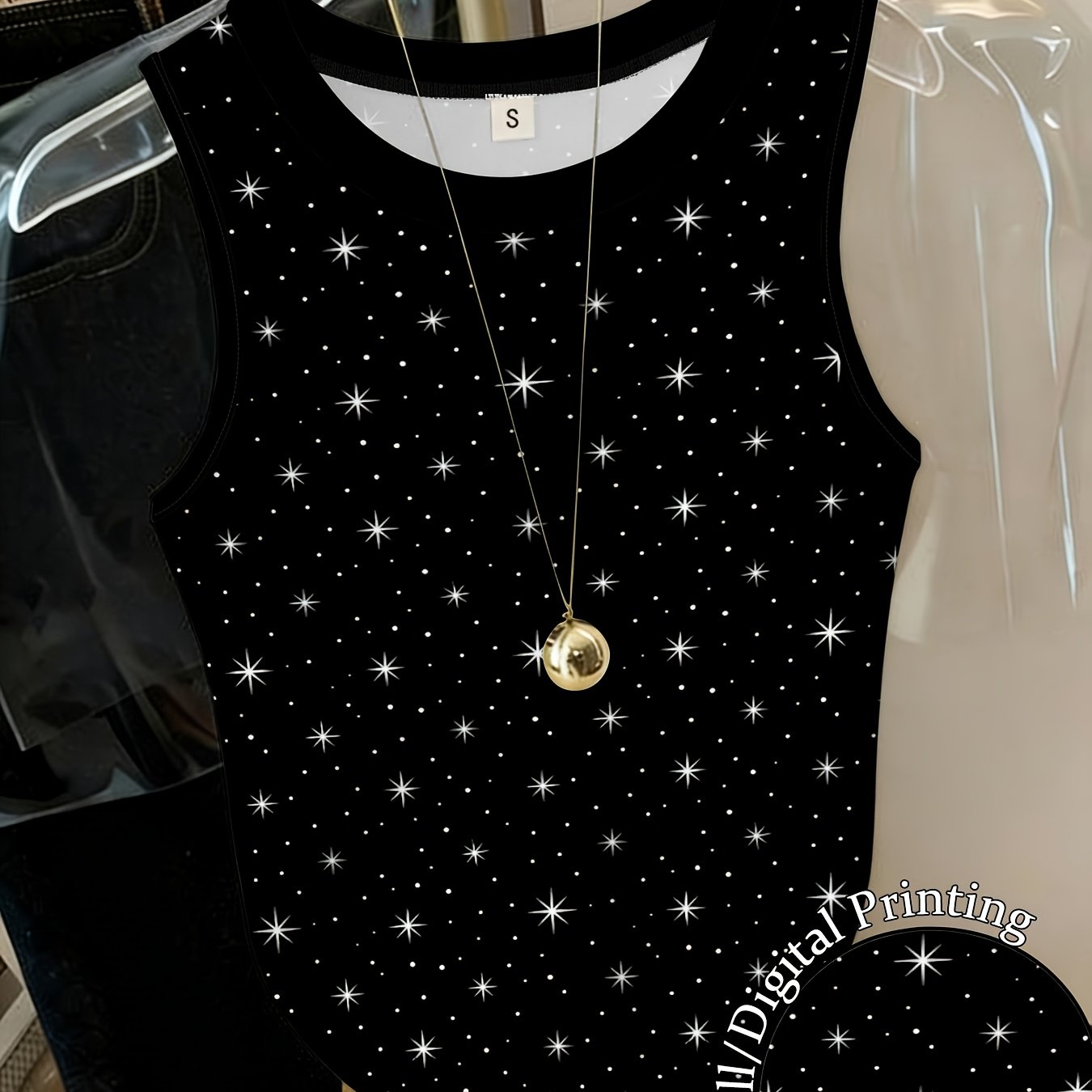 TEMU Haut manches ciel étoilé, top d'été pour femmes, collection tendance, débardeur imprimé polyvalent, chemise intérieure décontractée et tendance