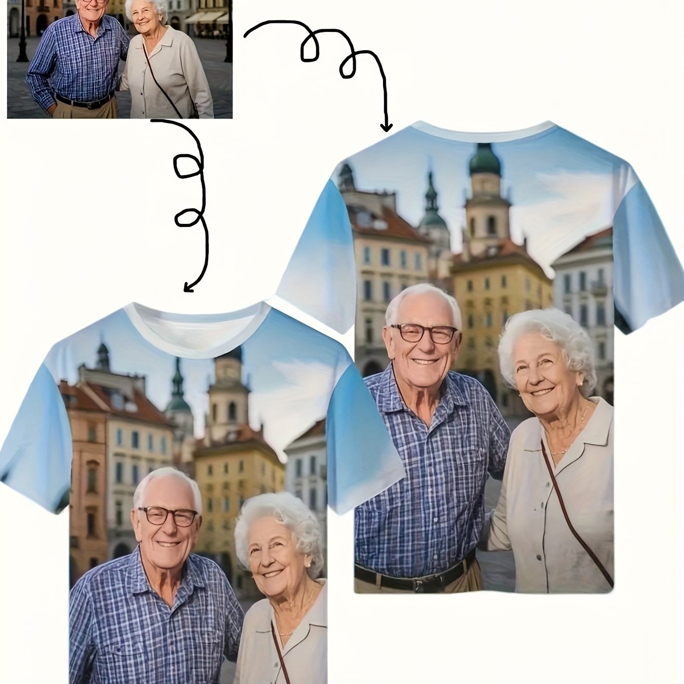 TEMU Custom Photo Text T-shirts Plus Size Men's And Women's-family Portrait Design, Soft Breathable Fabric, Machine Washable -, Anniversary, Birthday