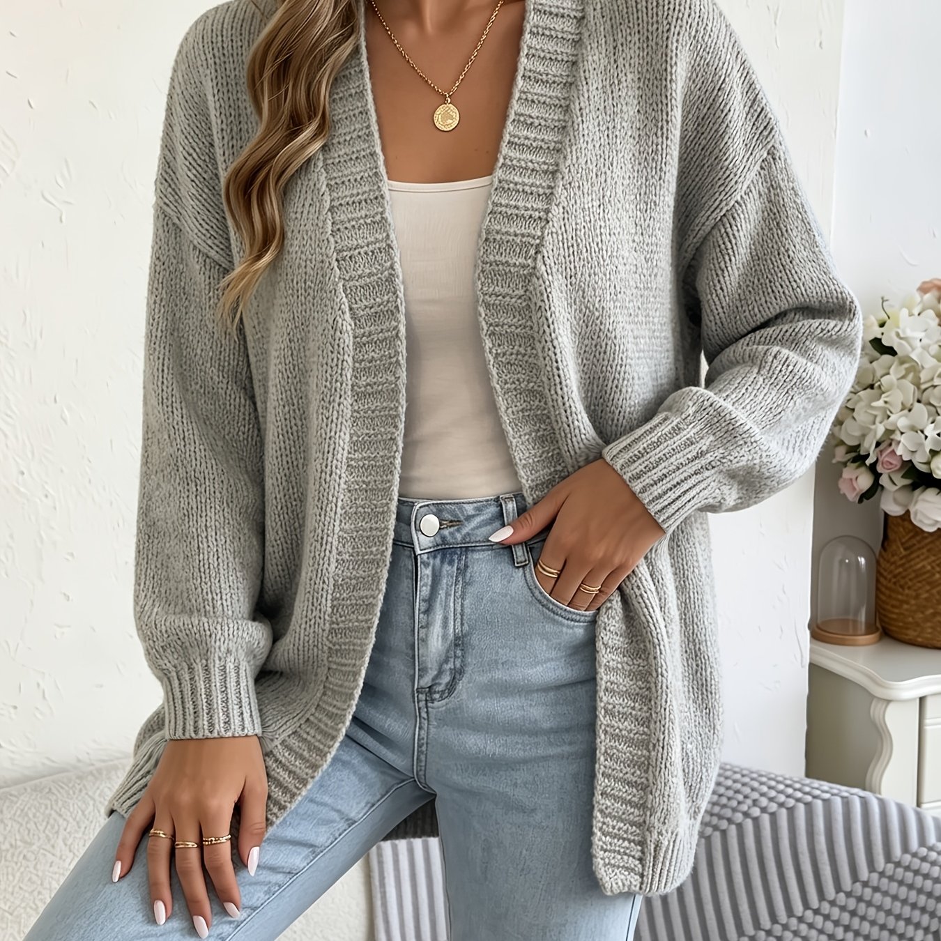 TEMU Women's New Autumn/winter Loose Cardigan, Casual, For Daily Wear, Machine Washable Sweater