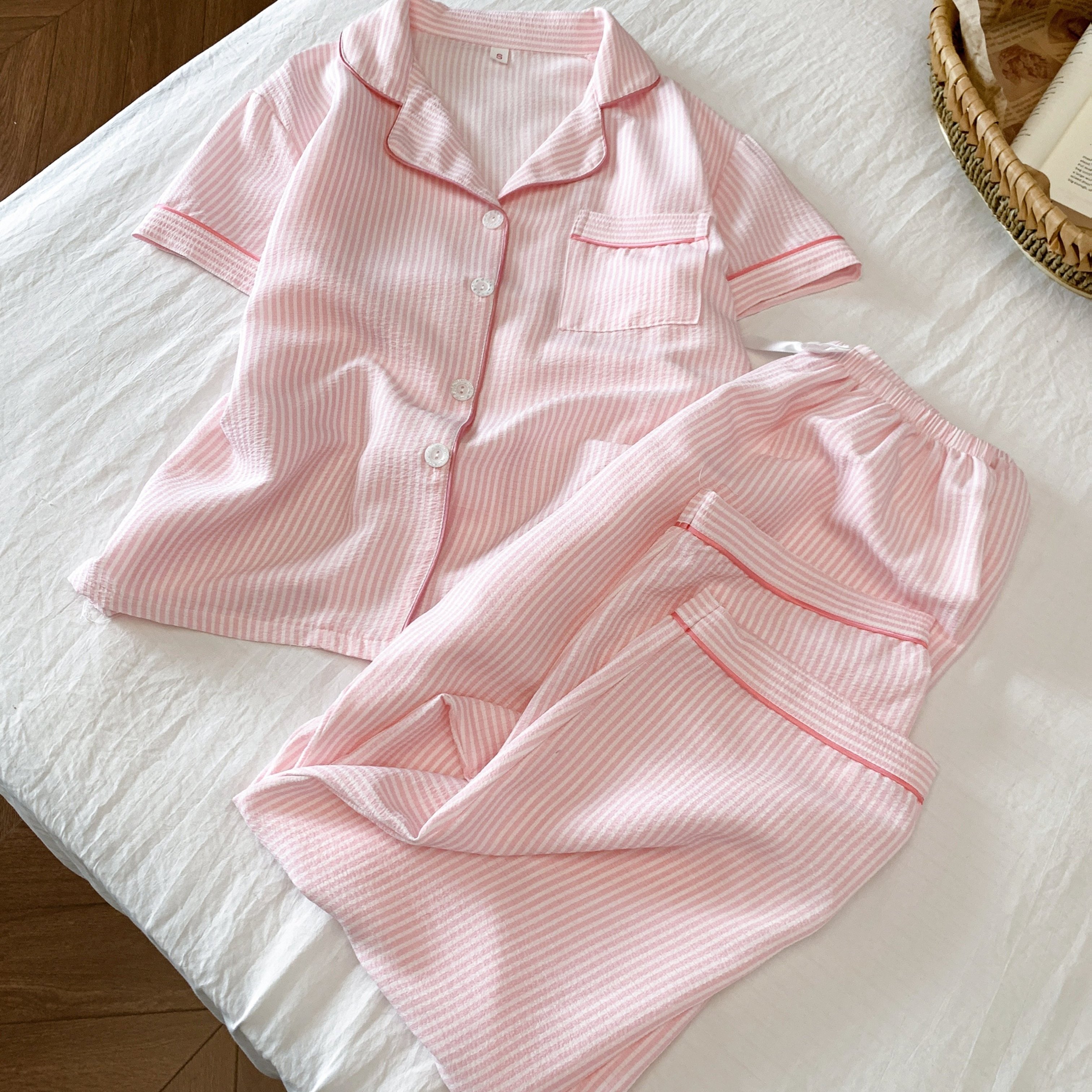 TEMU Women's Striped Pajama Set, Made Of Comfortable Fabric With A Slim-fit , Suitable For Home And Outdoor Wear