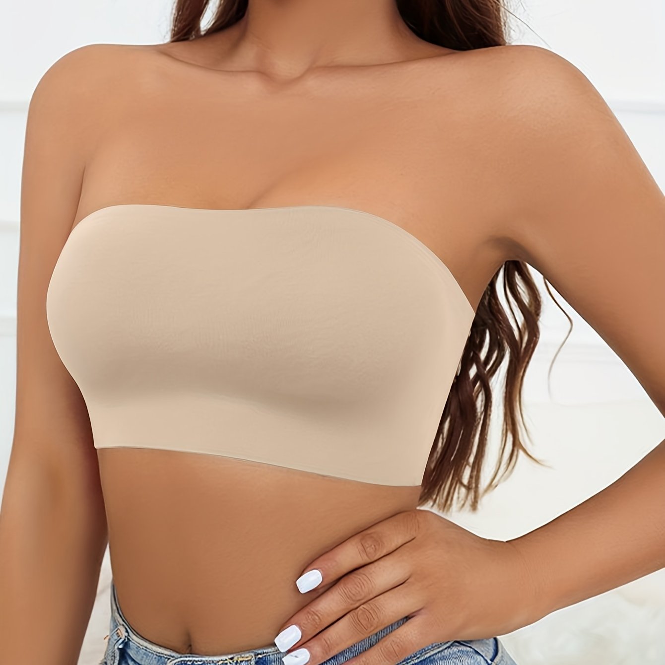 Girl's Strapless Bandeau Bra Seamless Ribbed Stretchy Tube - Temu