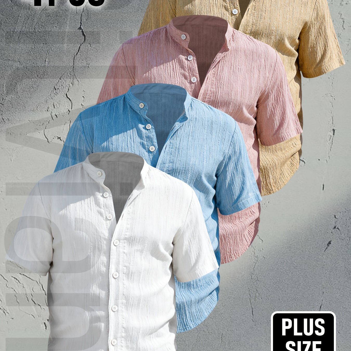 TEMU [darwin Obm] 4pcs Men's Plus Size Summer Short-sleeve Shirts - Lightweight And Breathable Solid Color Button- Shirts, Casual Collar Tops,