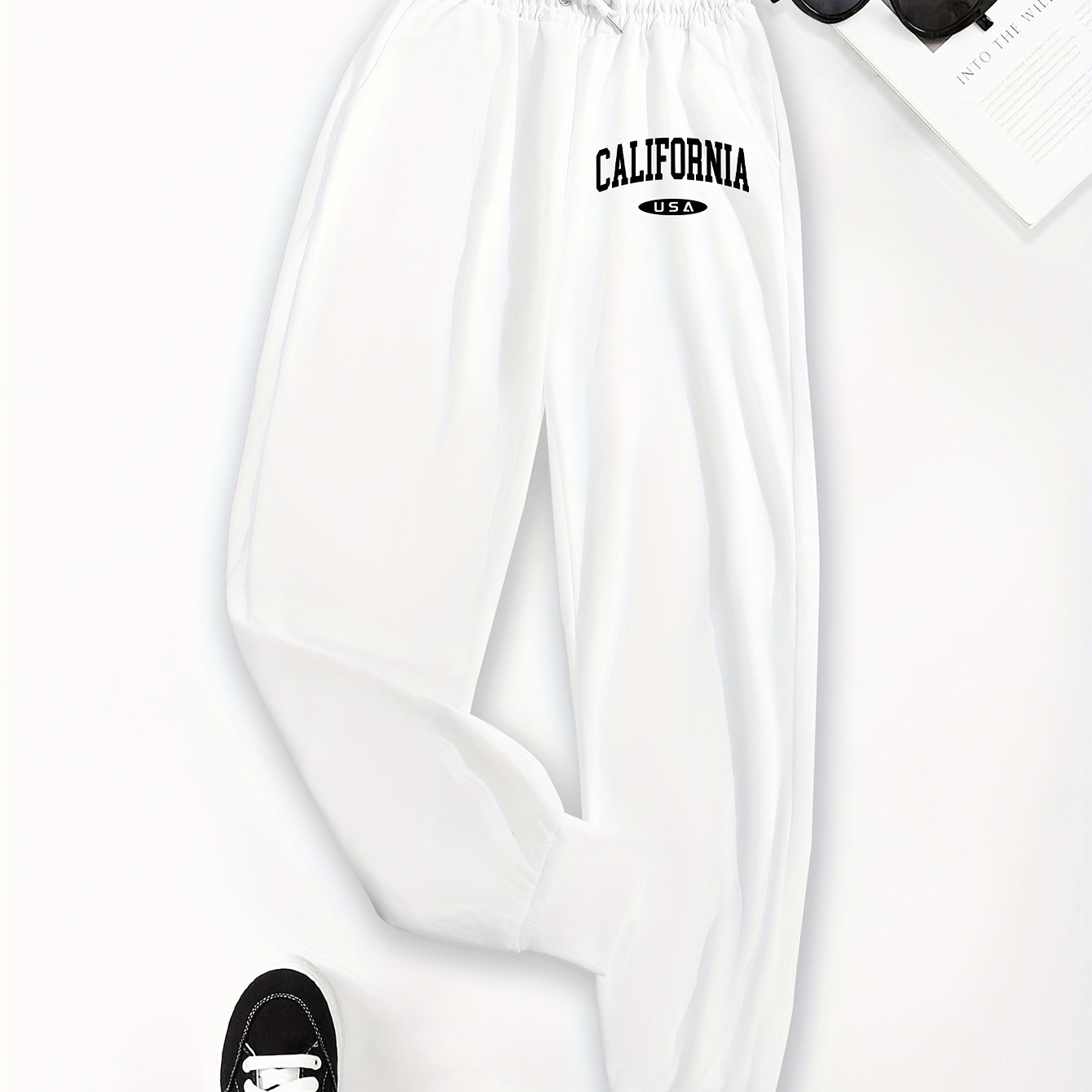 TEMU Casual Trousers With A Graphic Design, Featuring An Elastic Waistband, Suitable For Women