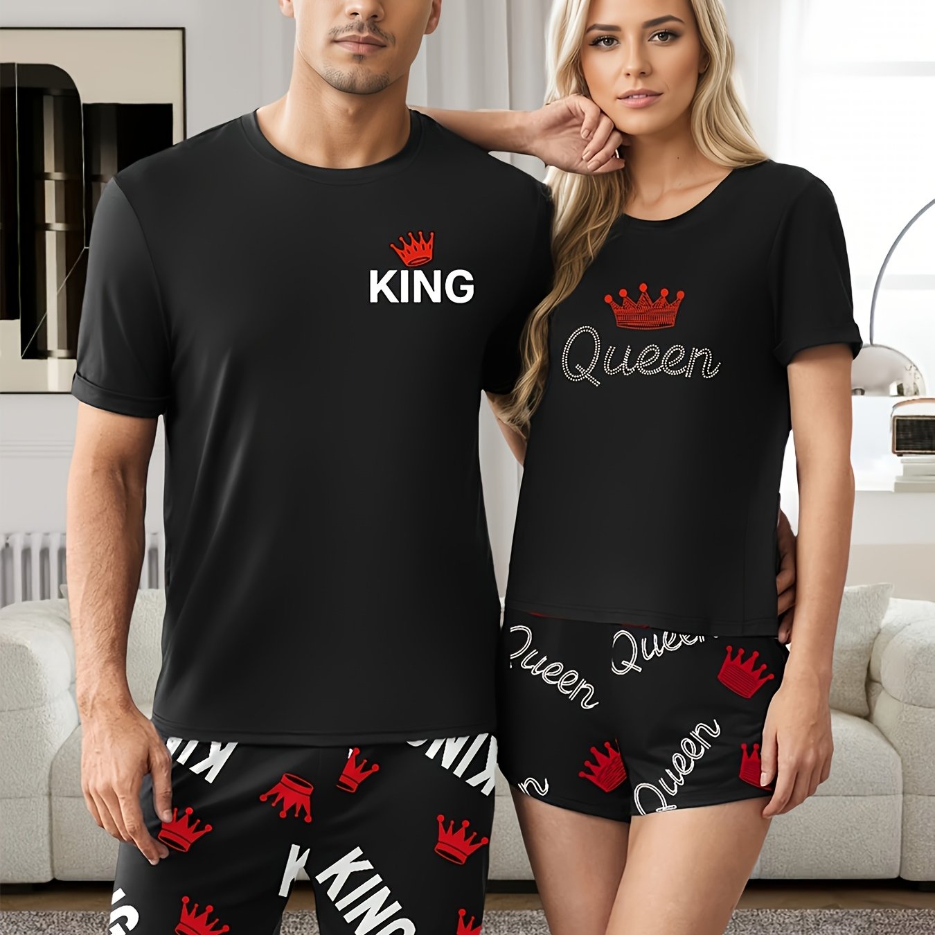 TEMU Men' Letter Print Short Sleeve Shorts Loungewear Set