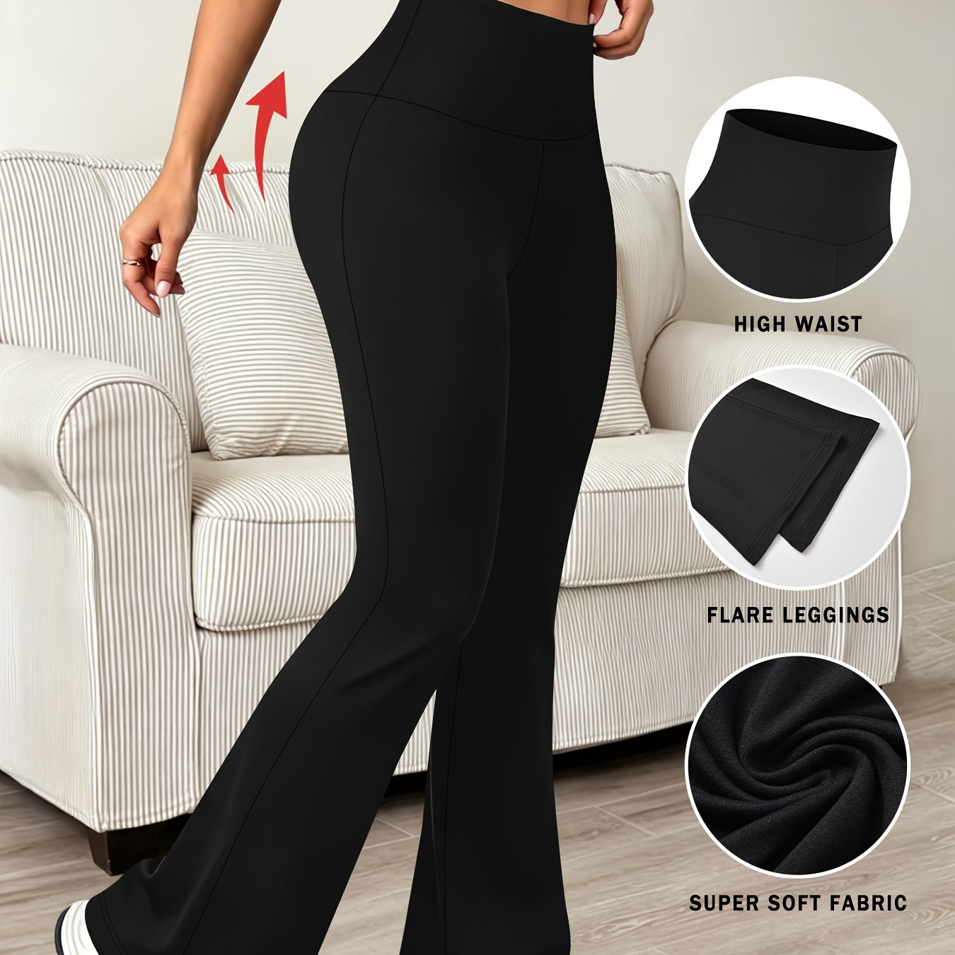 TEMU Women's High Waisted Tummy Control Flare Bell-bottom Leggings Pants - Super Soft Bootleg Bootcut Trousers, High-elastic Solid Color Suitable For