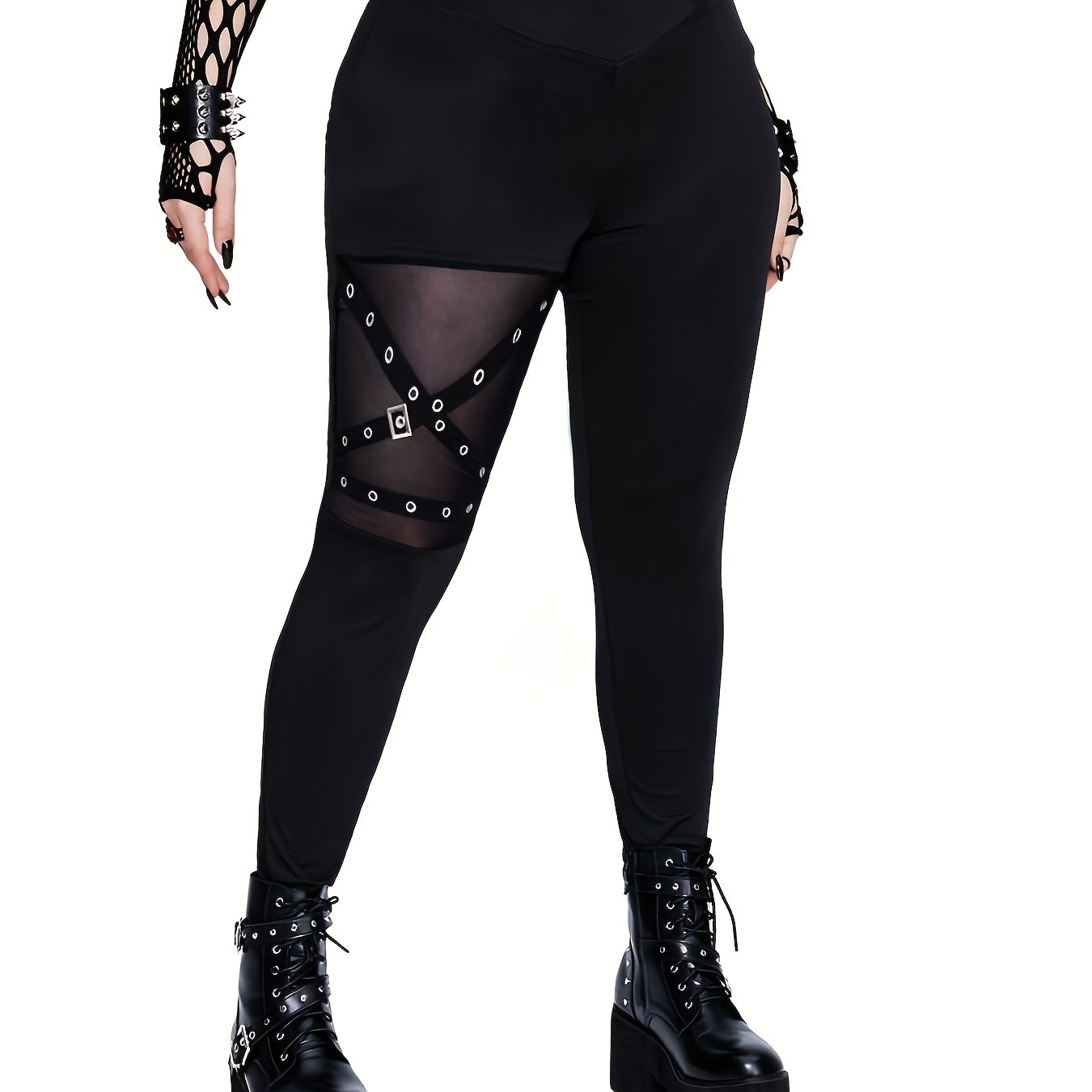 E-shop Plus Size, Casual Punk Plus Size Damen Skinny Sheer Mesh High Waist Leggings