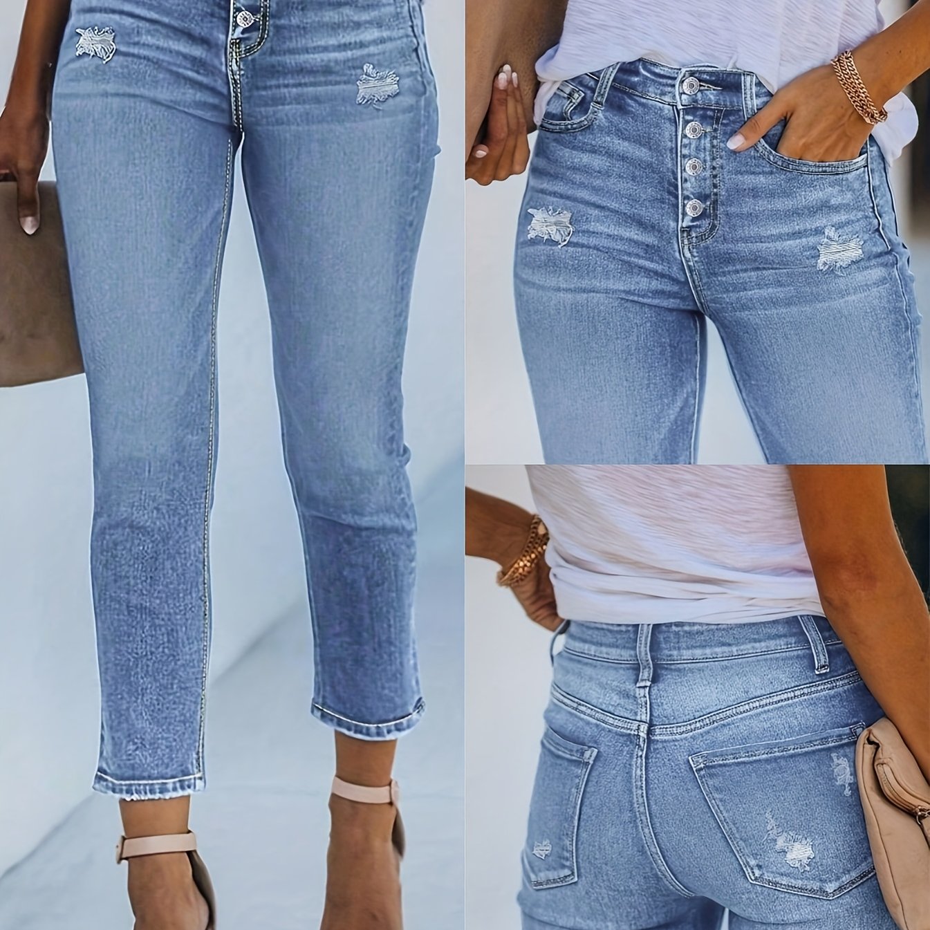 Women's Casual Slim Fit Single-breasted Elastic Jeans