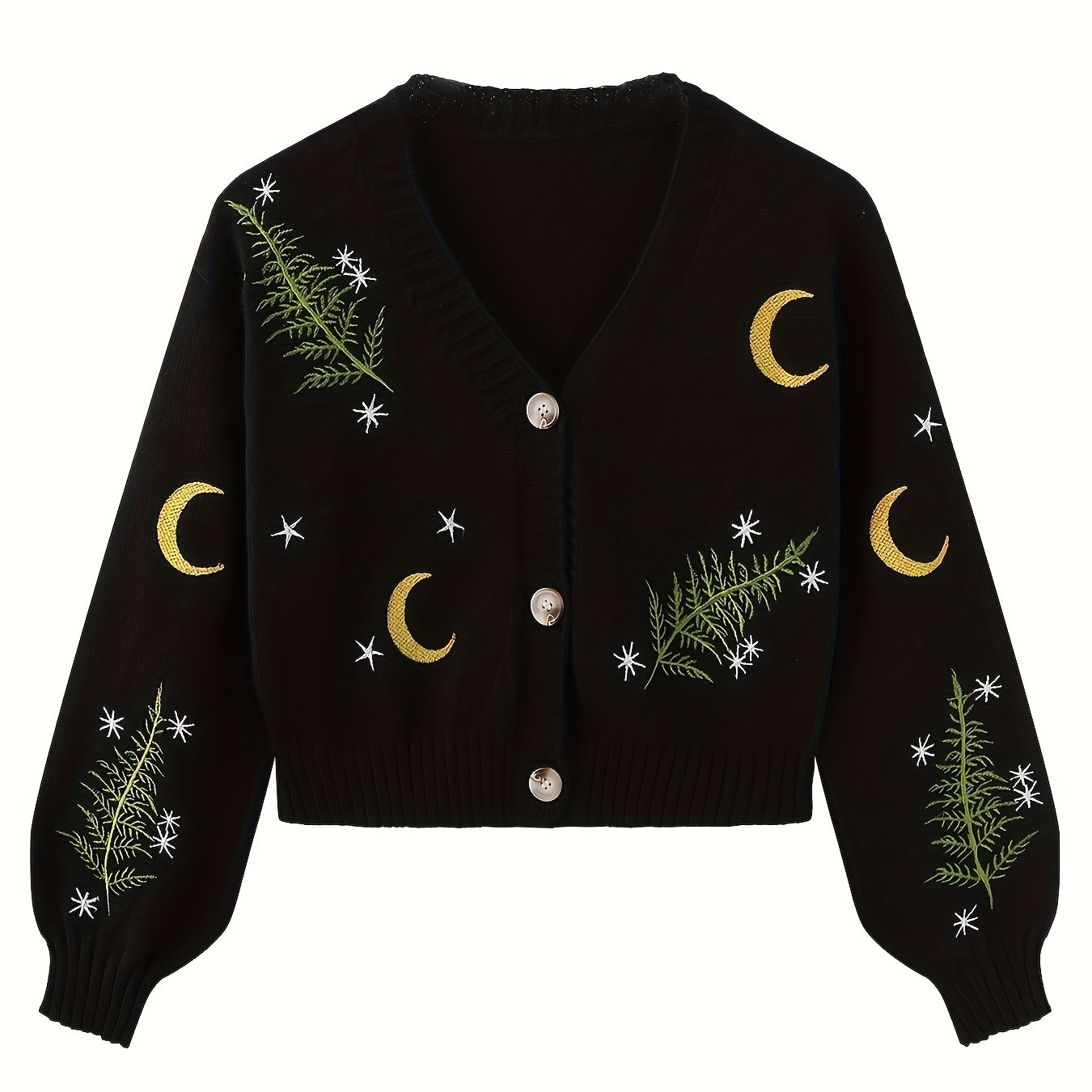 Plant Moon Print Off-shoulder Single-button Thin Cardigan