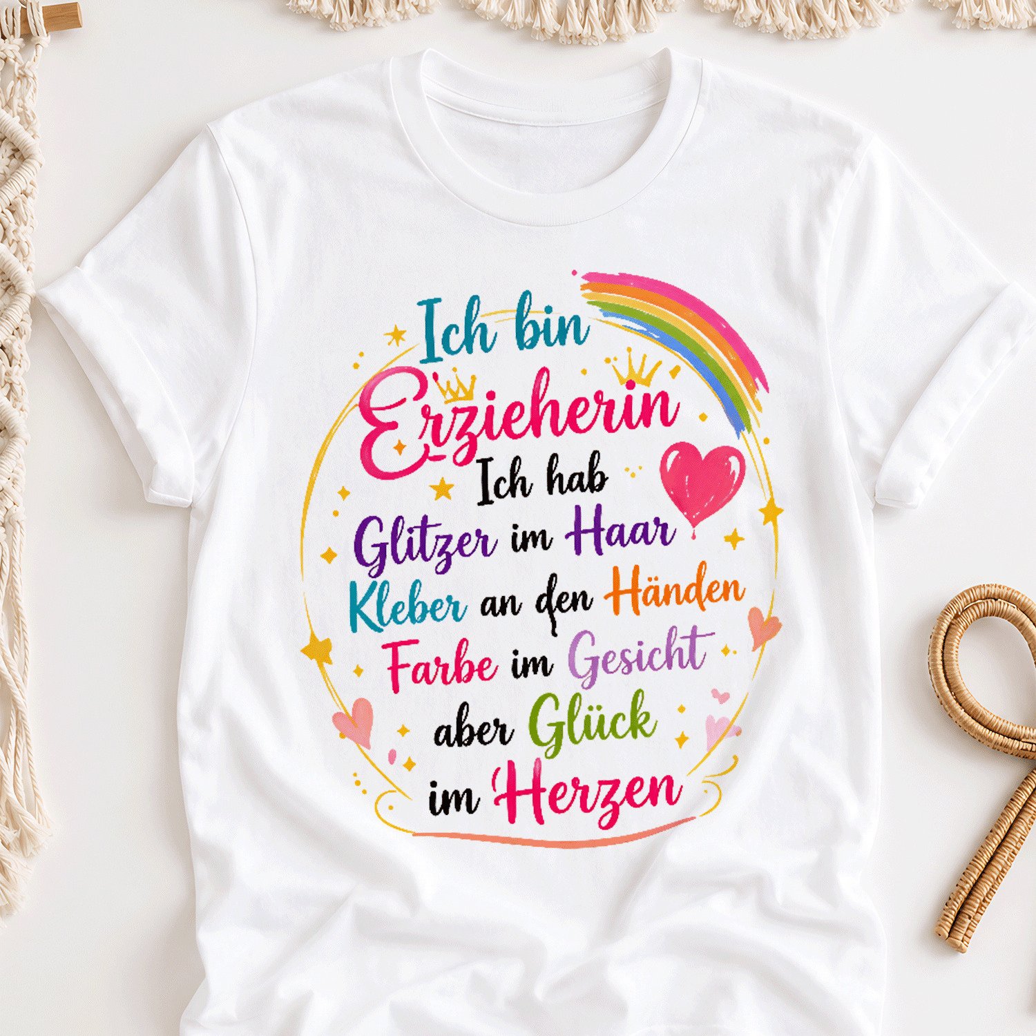 Image of Plus Size, Funny Teacher T-shirt- "ich Bin Erzieherin" Glitter Hair, Y2k Retro Oversized Unisex Tee Suitable For Men& Women, Baggy Fit Hot Transfer Print For Events, Casual Wear