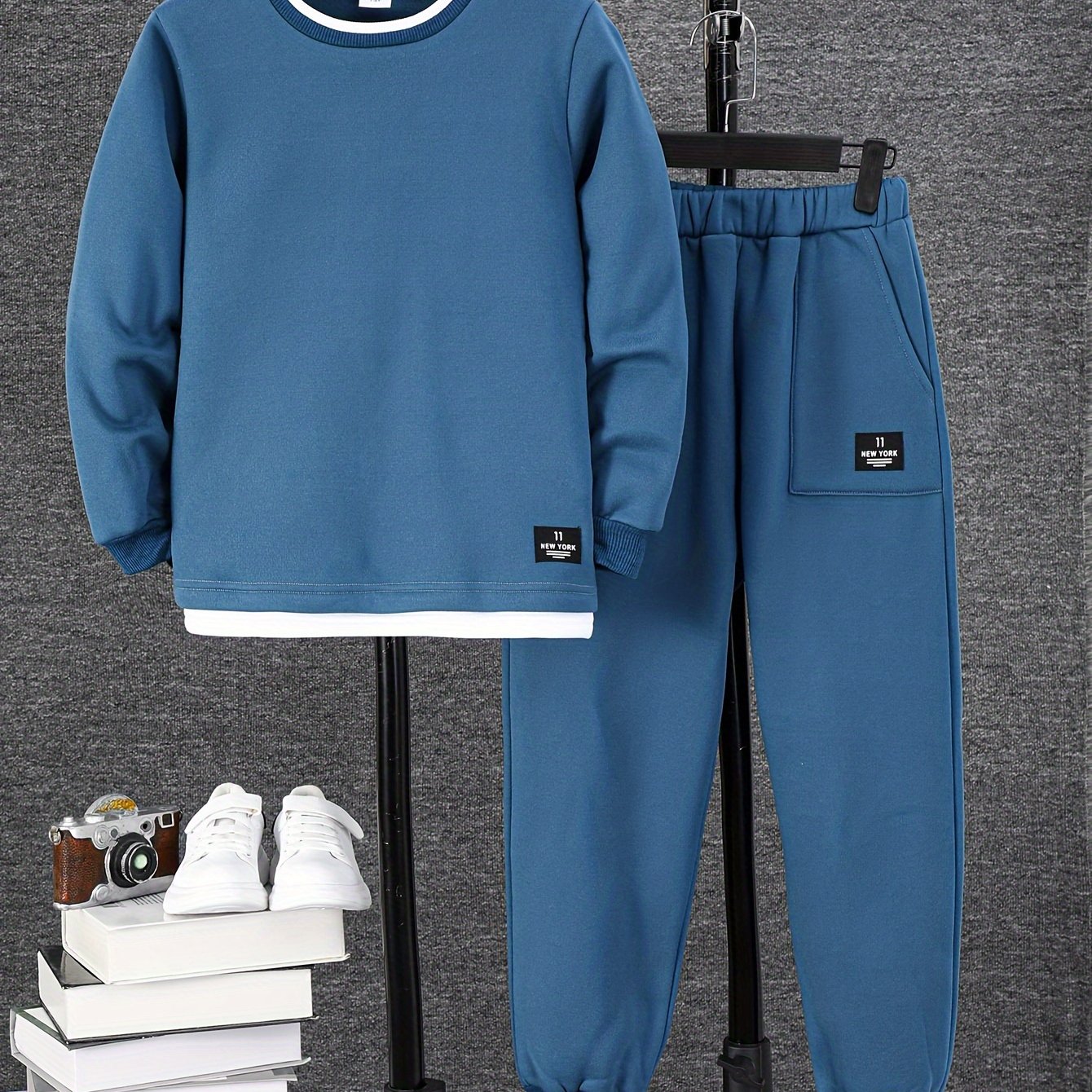 TEMU Casual Long Sleeve Ribbed Top & Sweatpants Set, Fleece Outfit, 2- Co Ord Set For Boys, /fall Outdoor Outfit