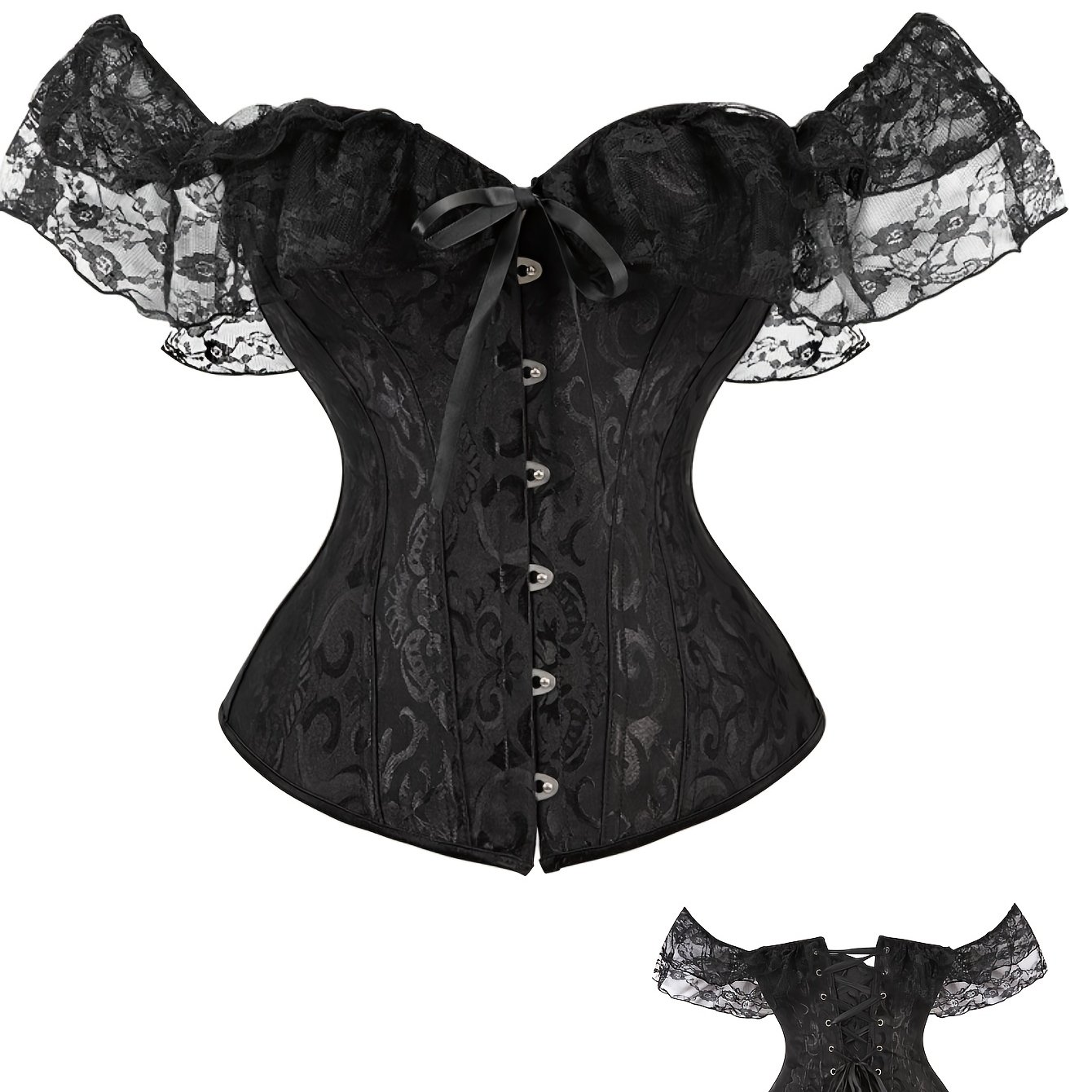E-shop Korsett mit Stäbchen, taillenbetonendes Blumen-Spitzen-Panel Vintage Top, figurbetonte Shapewear, Bauchkontroll-Spitzen-Jacquard-Shapewear,