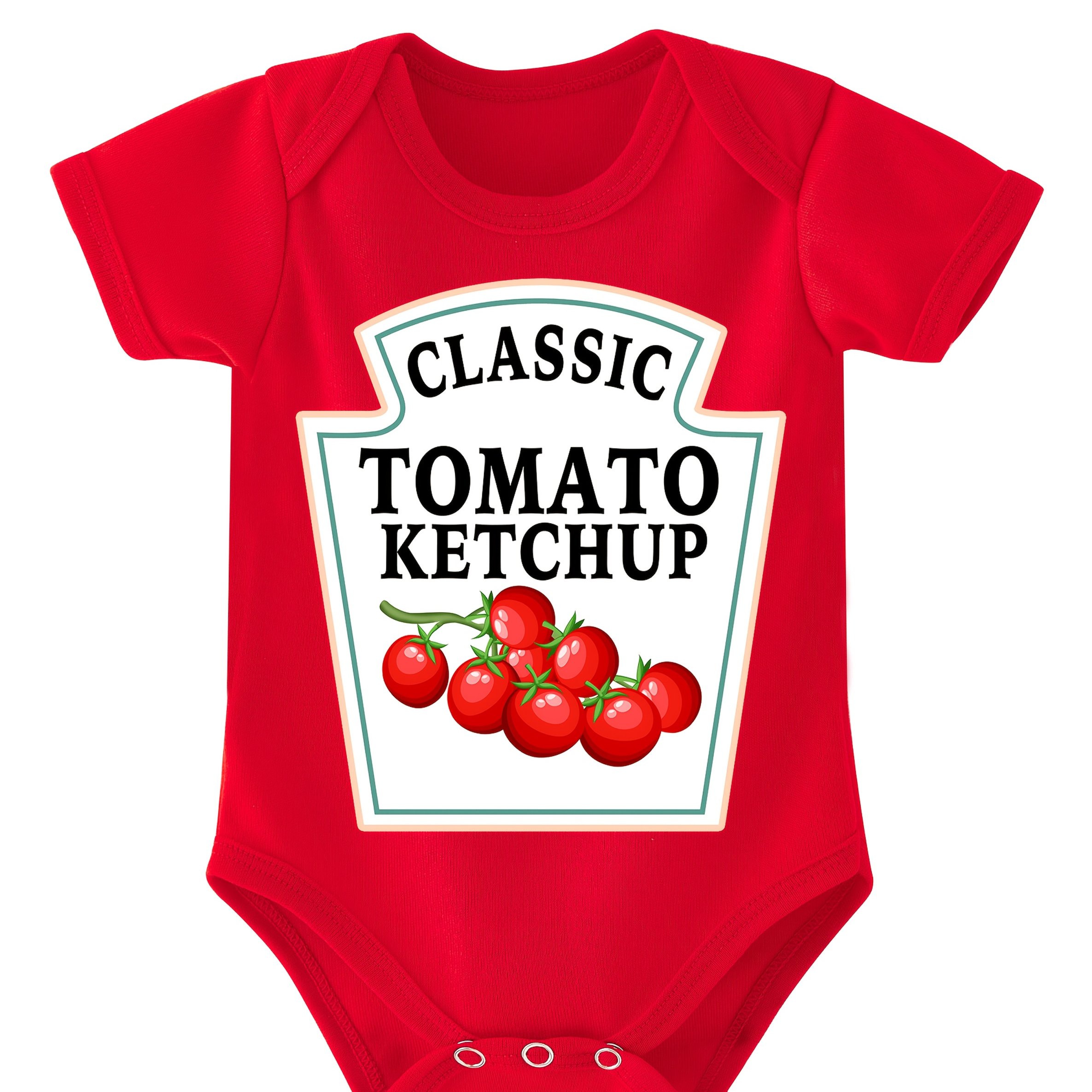 Classic Tomato Ketchup Newborn Summer Short-sleeve Baby Romper With Cartoon Tomato Sauce Pattern, Infant Triangle Onesie, Pregnancy Gift, Perfect For Outdoor