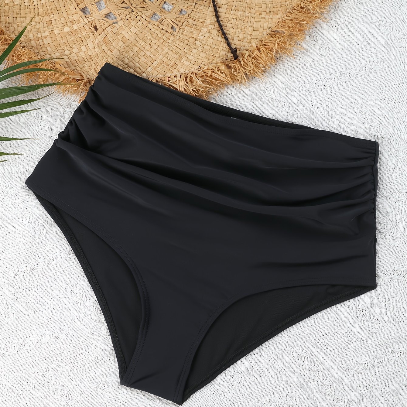 Solid High-waisted Bikini Shorts