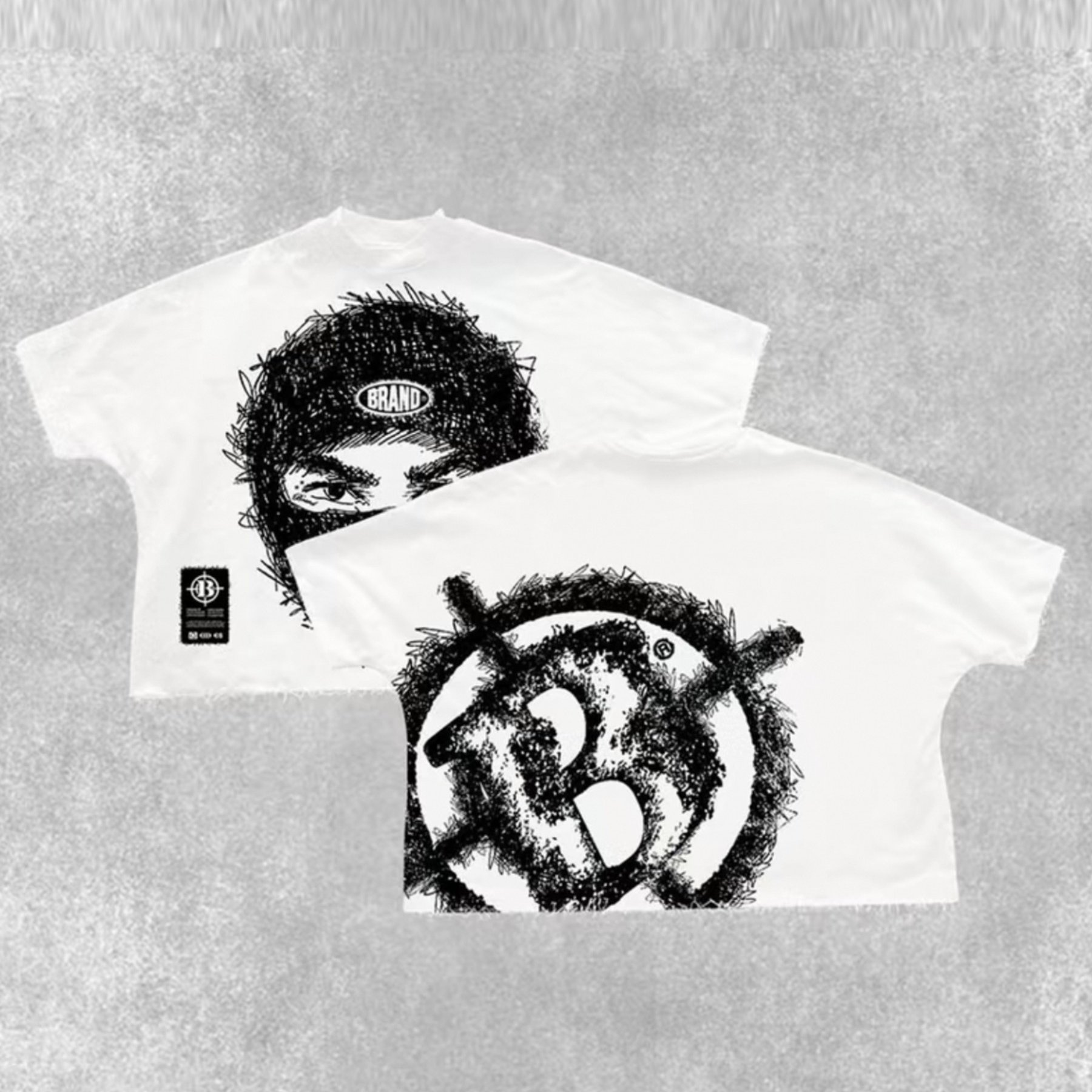 TEMU Men's Y2k Graphic T-shirt - White Top With Black Face And Circular Print - Lightweight Summer Streetwear Essential - Machine Washable Casual