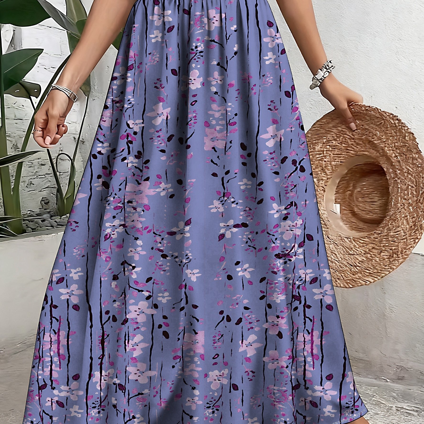 TEMU Plus Size, Plus Size Women's Floral Print Stretch Waist Skirt