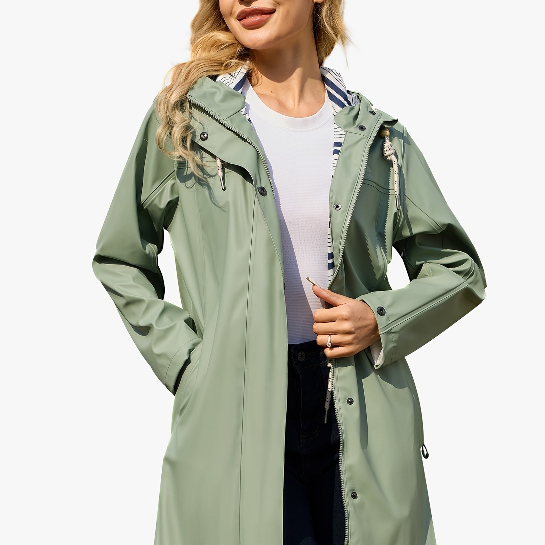 Image of Women's Fashion Windbreaker Jacket, Breathable Outdoor Hooded Windbreaker, Oversized Jacket, Suitable For Hiking, Camping, Running, Long Sleeve Zipper Drawstring Hooded Windbreaker