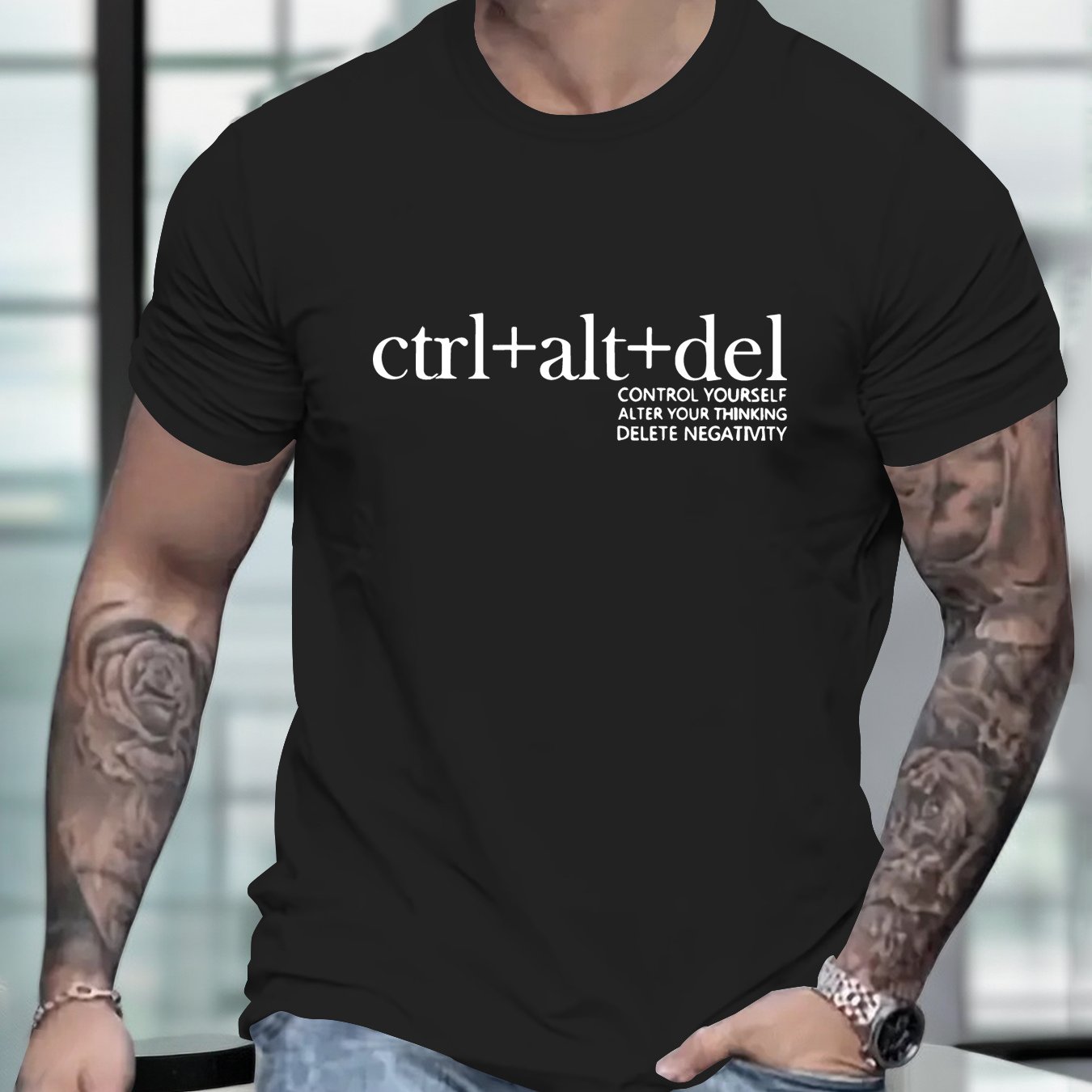 TEMU Men's Ctrl+alt+del Graphic Print T-shirt, Summer Trendy Athletic Short Sleeve Tees For Males, Stylish Casual Style