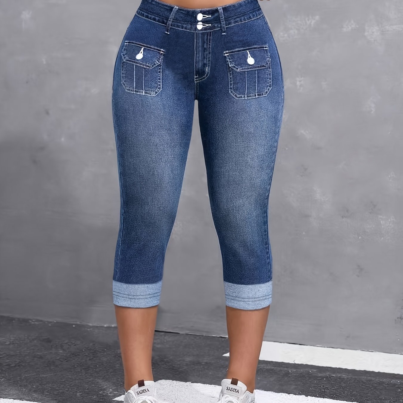 [ pajkice - Ne je denim blago] pajkice - Ne je denim blago Ženske oprijete 7/8 hlače Denim potisk Modne ženske pajkice