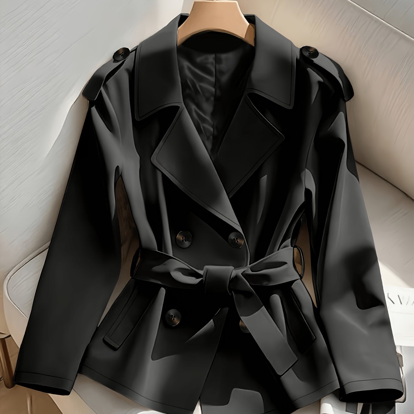 E-shop Eleganter Blazer mit Gürtel schmaler Passform, stilvolle Trenchcoat-Jacke