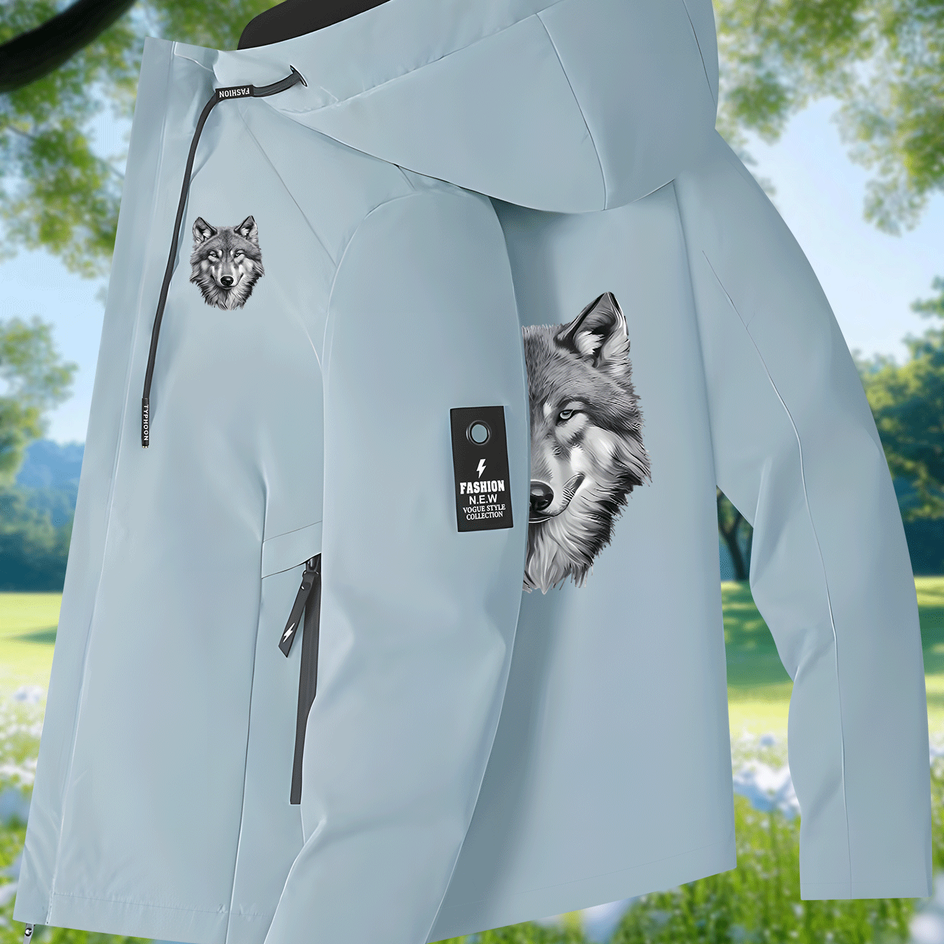 TEMU Lightweight Windbreaker With A Dark, Realistic Wolf , Stylish Jacket For Women Suitable For Spring And Autumn Streetwear