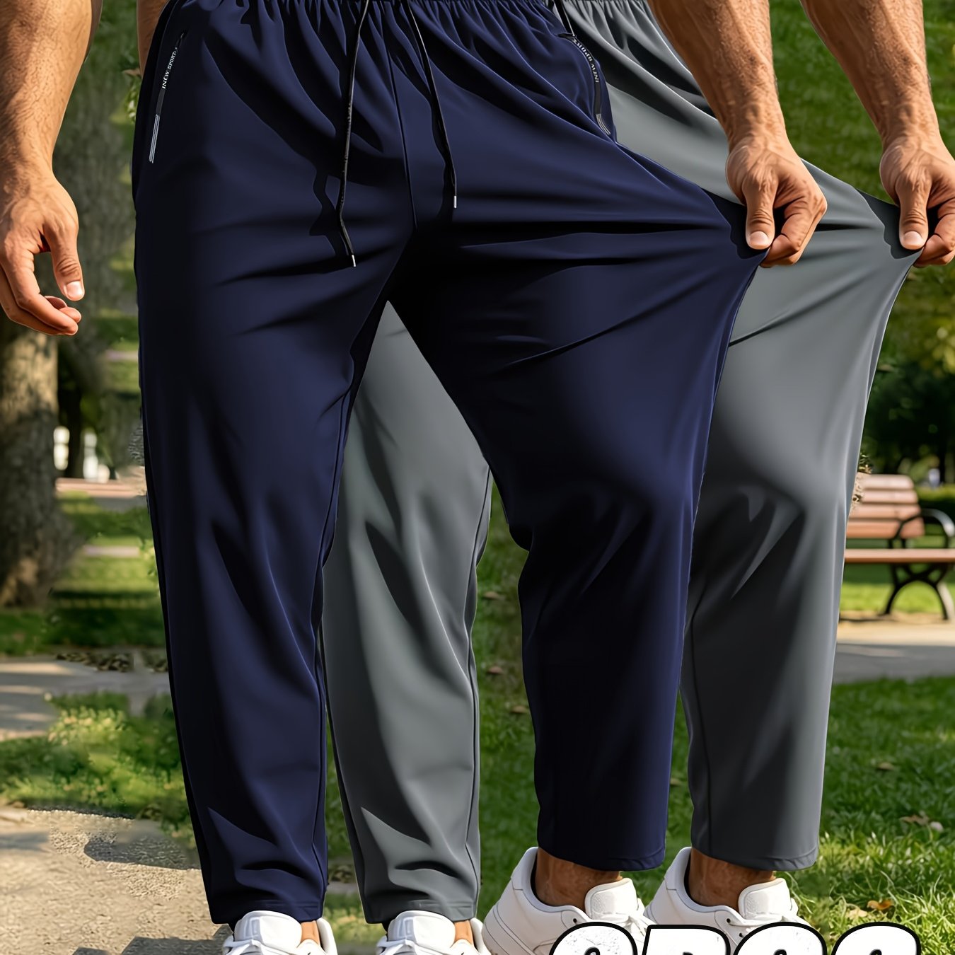 TEMU 2pcs Pc Unisex Fashionable Athletic Casual Pants, With Double-sided Zipper Pockets And Drawstring Waistband, Suitable For , Daily Exercise,