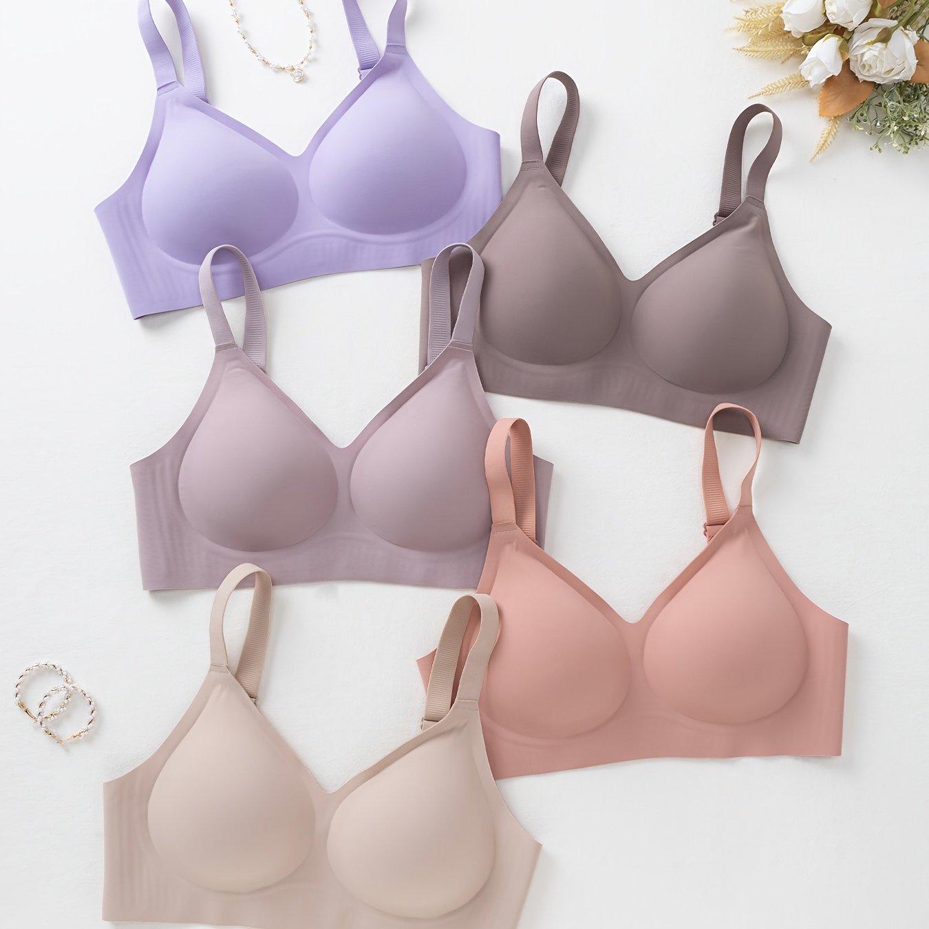 TEMU 5pcs Seamless Wireless Bras, No Underwire Support Bralette, Invisible Under Clothes Daily Wear Women's Lingerie