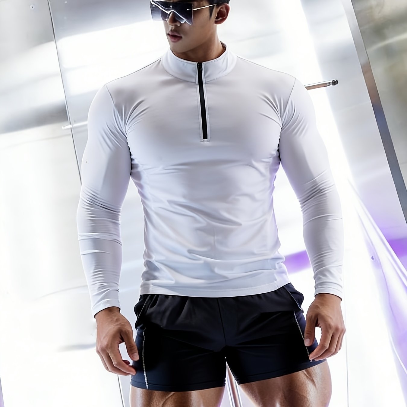 TEMU 남성 캐주얼 데일리 하프 지퍼 스탠드 칼라 티셔츠, 속건성 스트레치 흡수 땀 운동 상의, 땀 방지