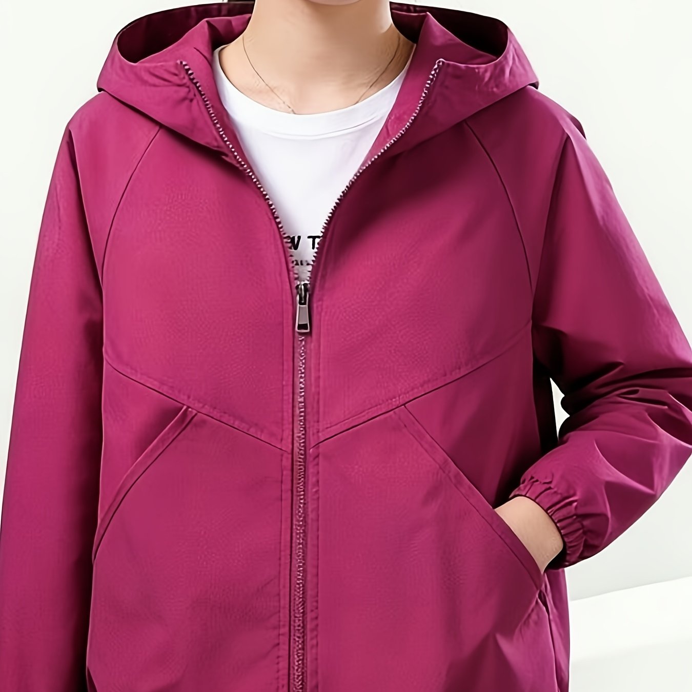 TEMU Fashionable Casual Rose Red Hooded Zipper Jacket Women's Spring And Autumn Thin -reducing Short Trench Coat Casual Jacket Top 2026 Spring And