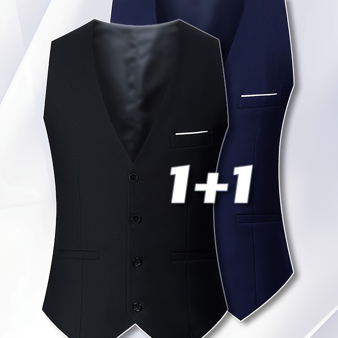 TEMU 2pcs 1 1 2 Piece Men' Breasted Suit Slim Fit Vest, For , Slim Fit Solid , Button Details V-neck Casual Men's Suit Vest Formal Wear, Men's Suit
