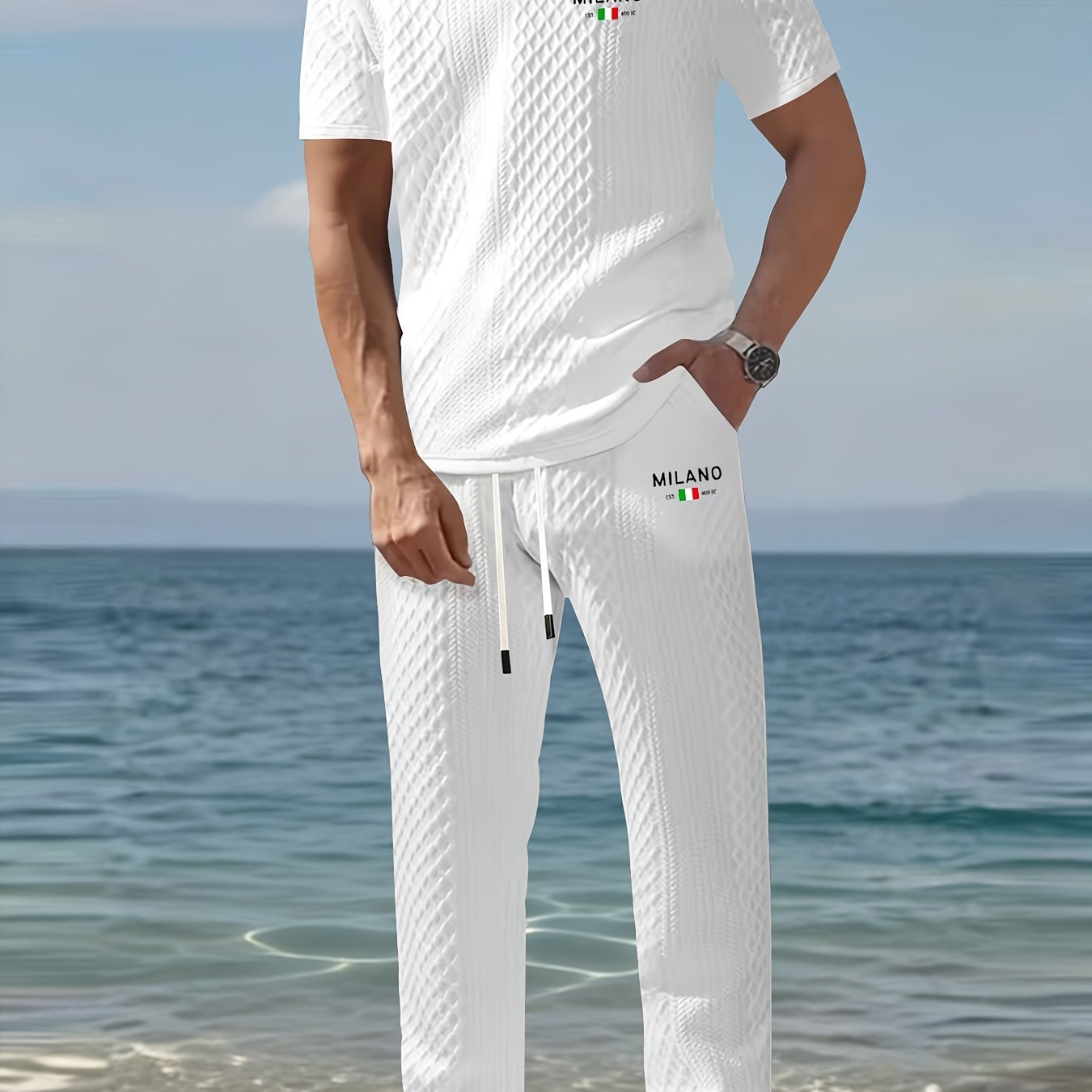 TEMU '-piece Set Consisting Of A Short-sleeve Shirt And Drawstring Long Pants, Made From Comfortable And Clean Fabric
