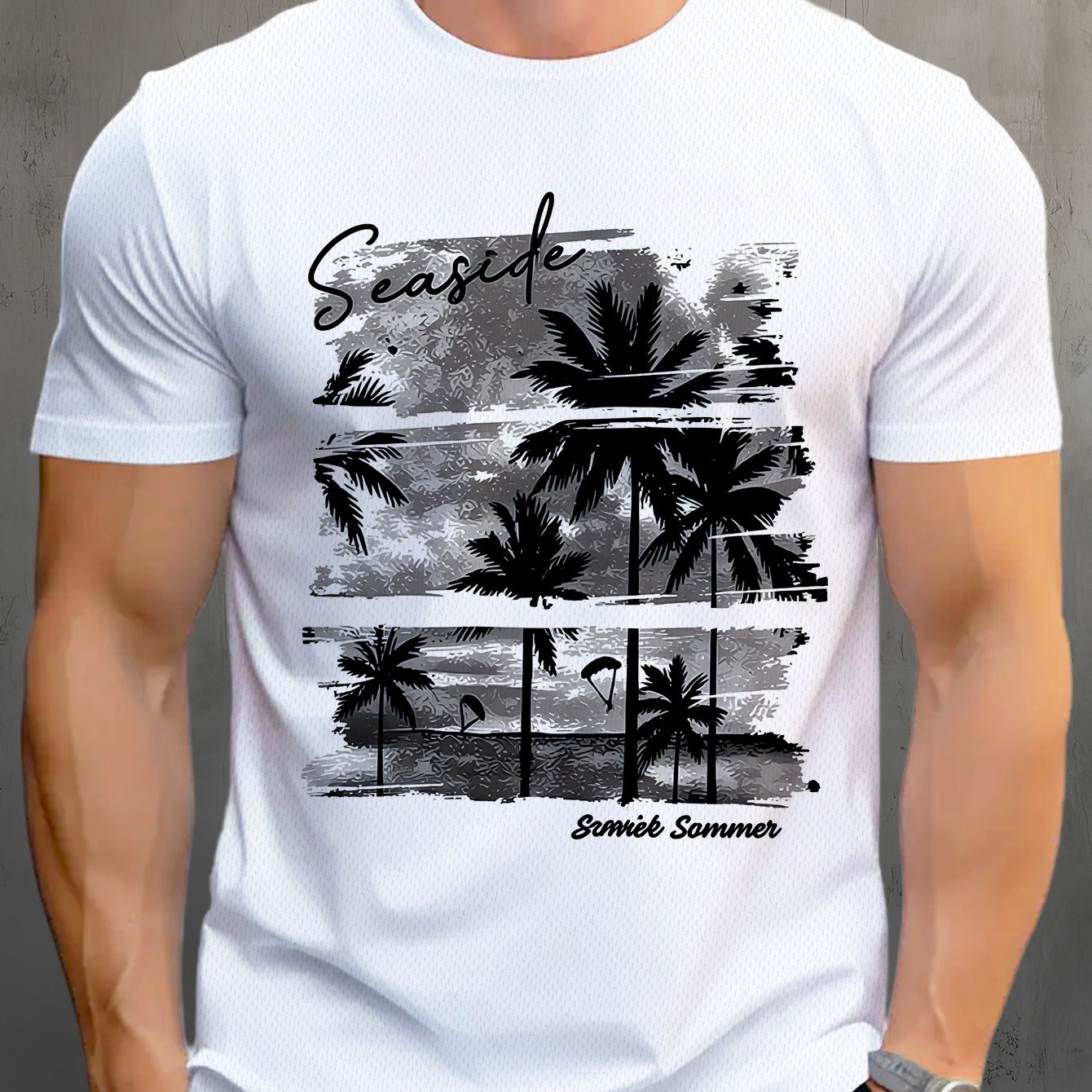 TEMU Men's Quick-dry Men's T-shirt Summer Men's Short Sleeve Tee, Summer Palm Tree Print Streetwear, Fitness Men's Breathable Comfortable, Casual
